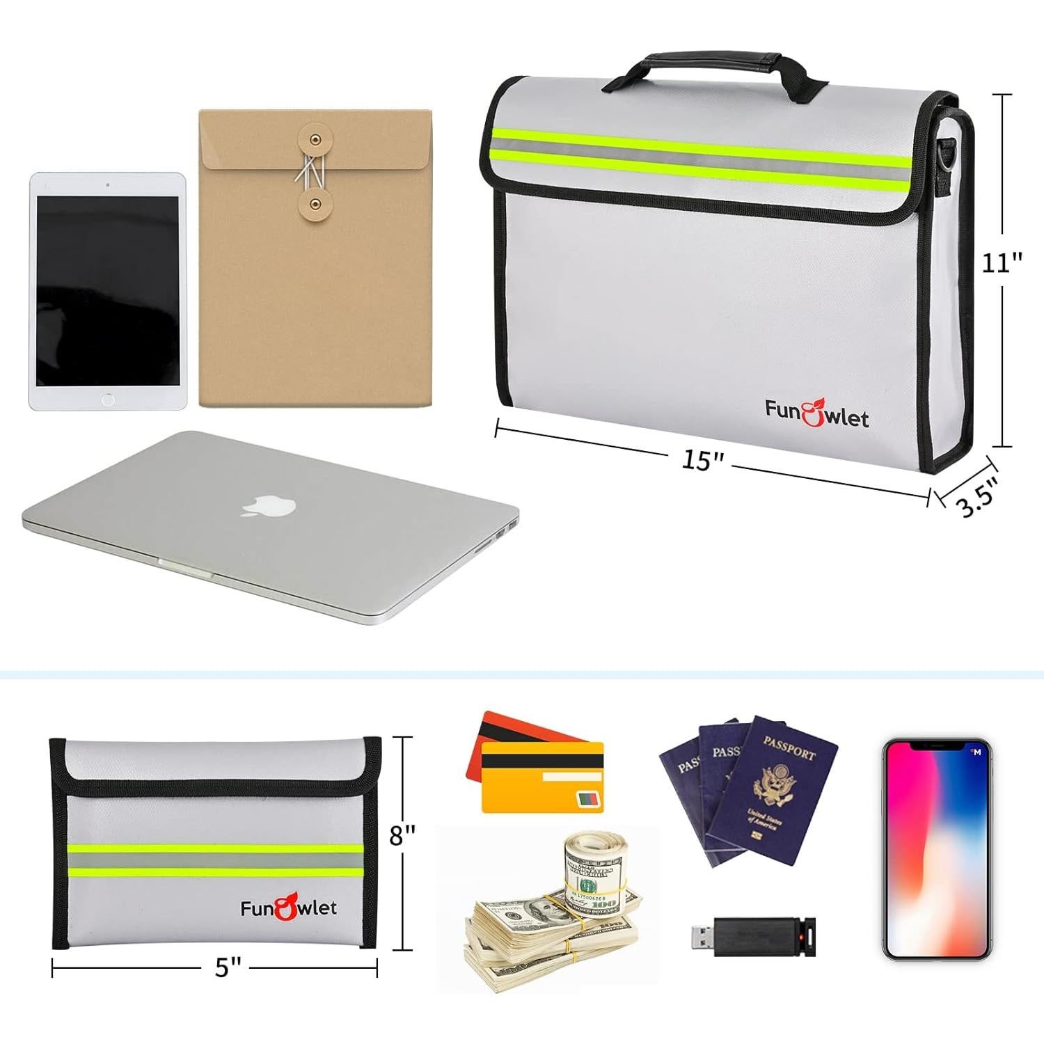 Bolsa y Caja de Seguridad a Prueba de Fuego FunOwlet - Gris