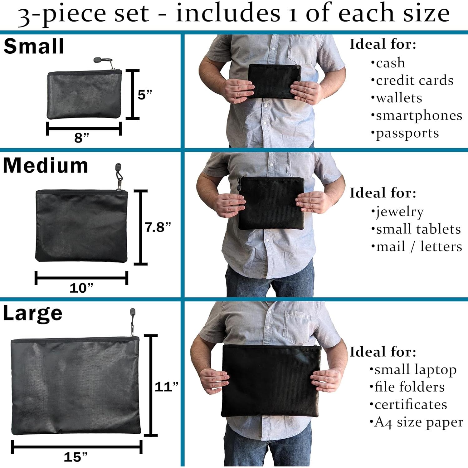 Juego de 3 Bolsas a Prueba de Fuego SciencePurchase - Negro