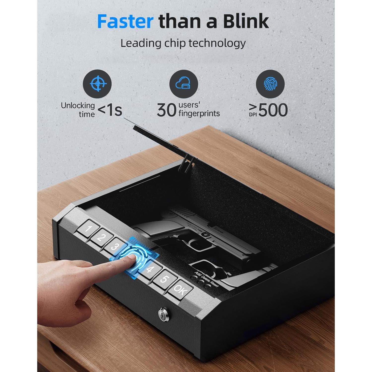 Caja Fuerte Biométrica AINIRO para Pistolas - Acceso Rápido