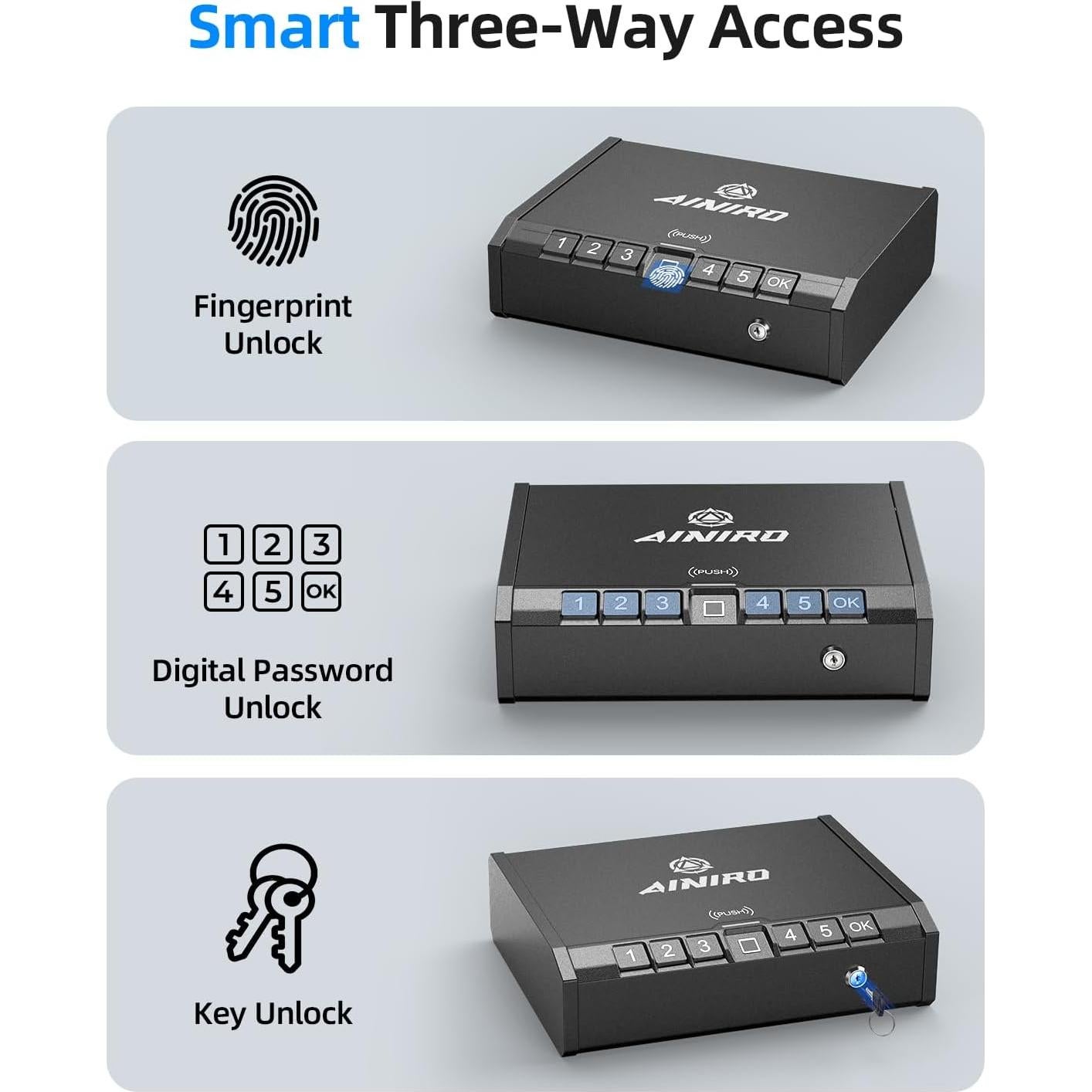 Caja Fuerte Biométrica AINIRO para Pistolas - Acceso Rápido