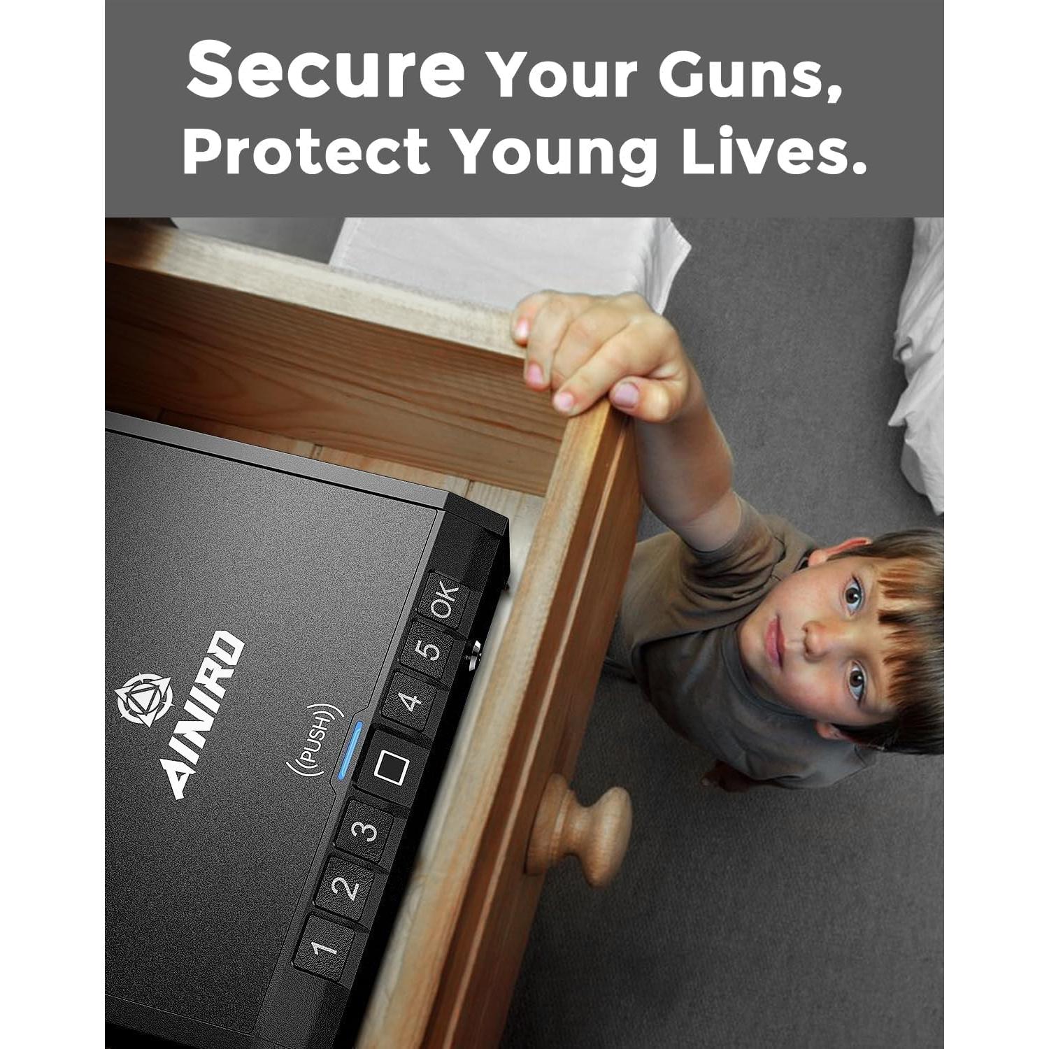 Caja Fuerte Biométrica AINIRO para Pistolas - Acceso Rápido