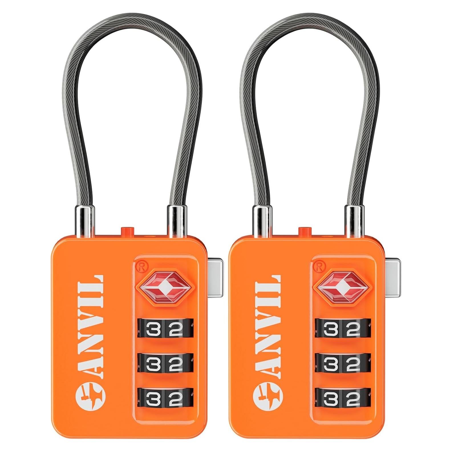 Candados TSA ANVIL de Combinación para Equipaje - 2 Piezas Naranja