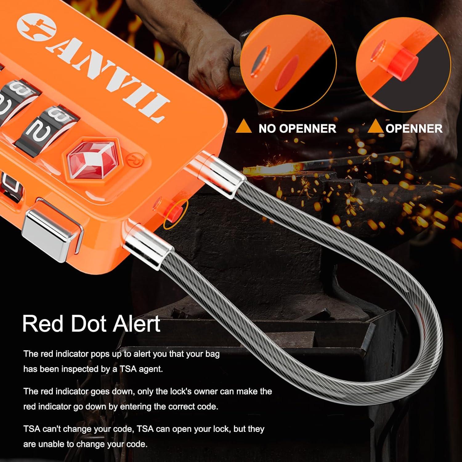 Candados TSA ANVIL de Combinación para Equipaje - 2 Piezas Naranja