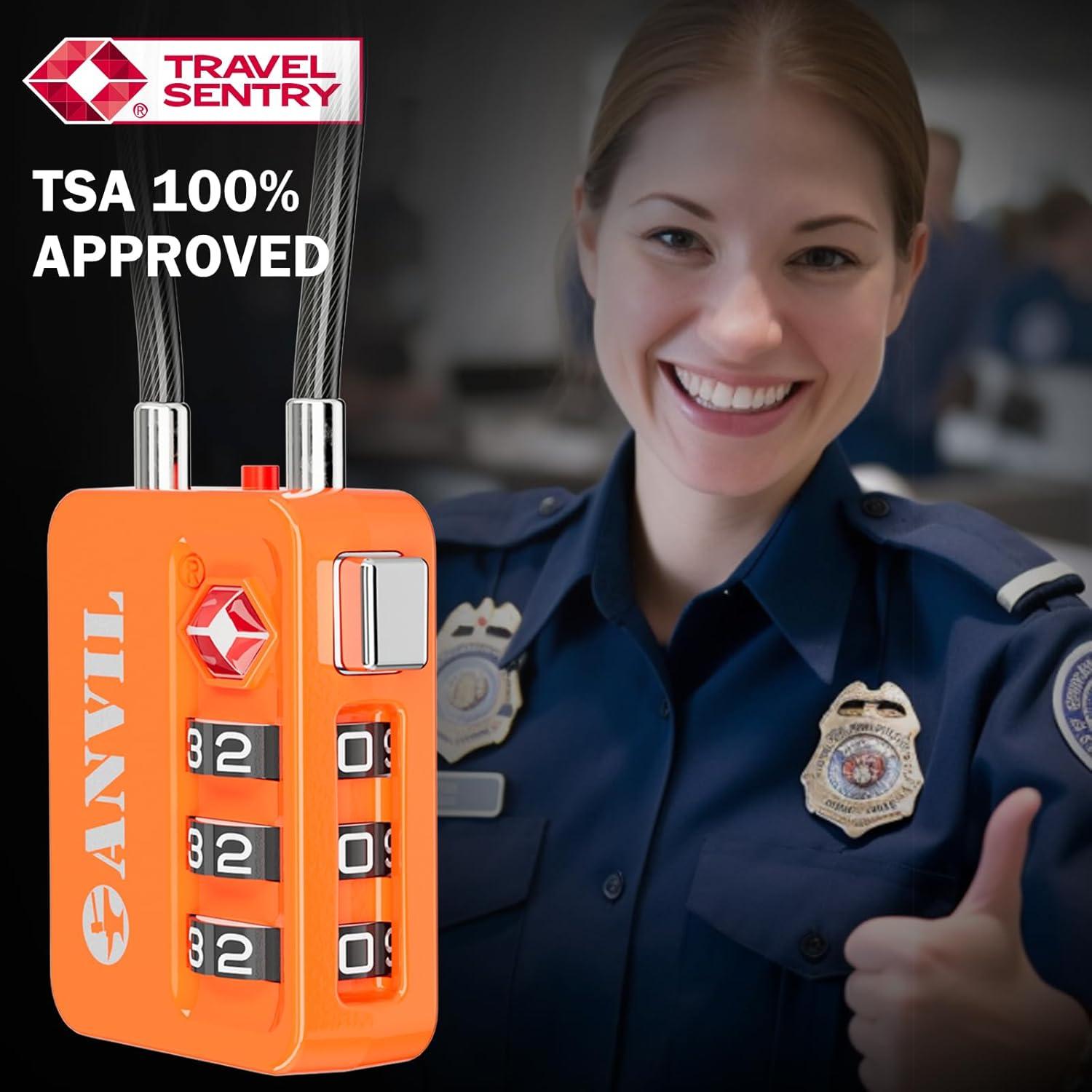 Candados TSA ANVIL de Combinación para Equipaje - 2 Piezas Naranja