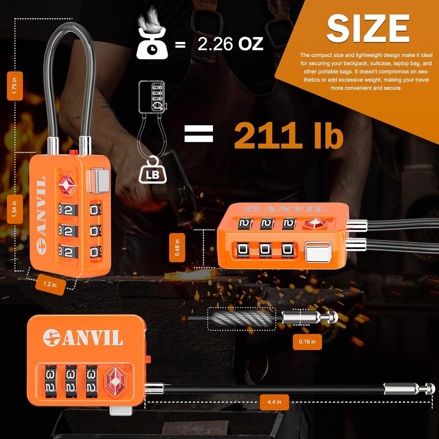 Candados TSA ANVIL de Combinación para Equipaje - 2 Piezas Naranja