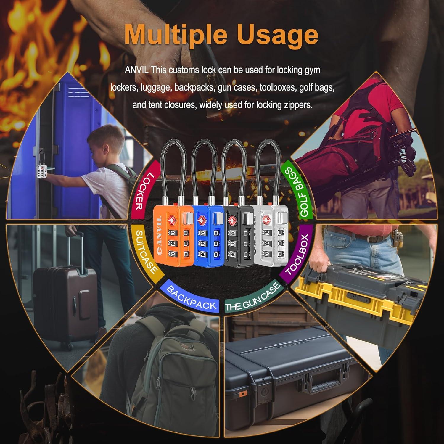 Candados TSA ANVIL de Combinación para Equipaje - 2 Piezas Naranja