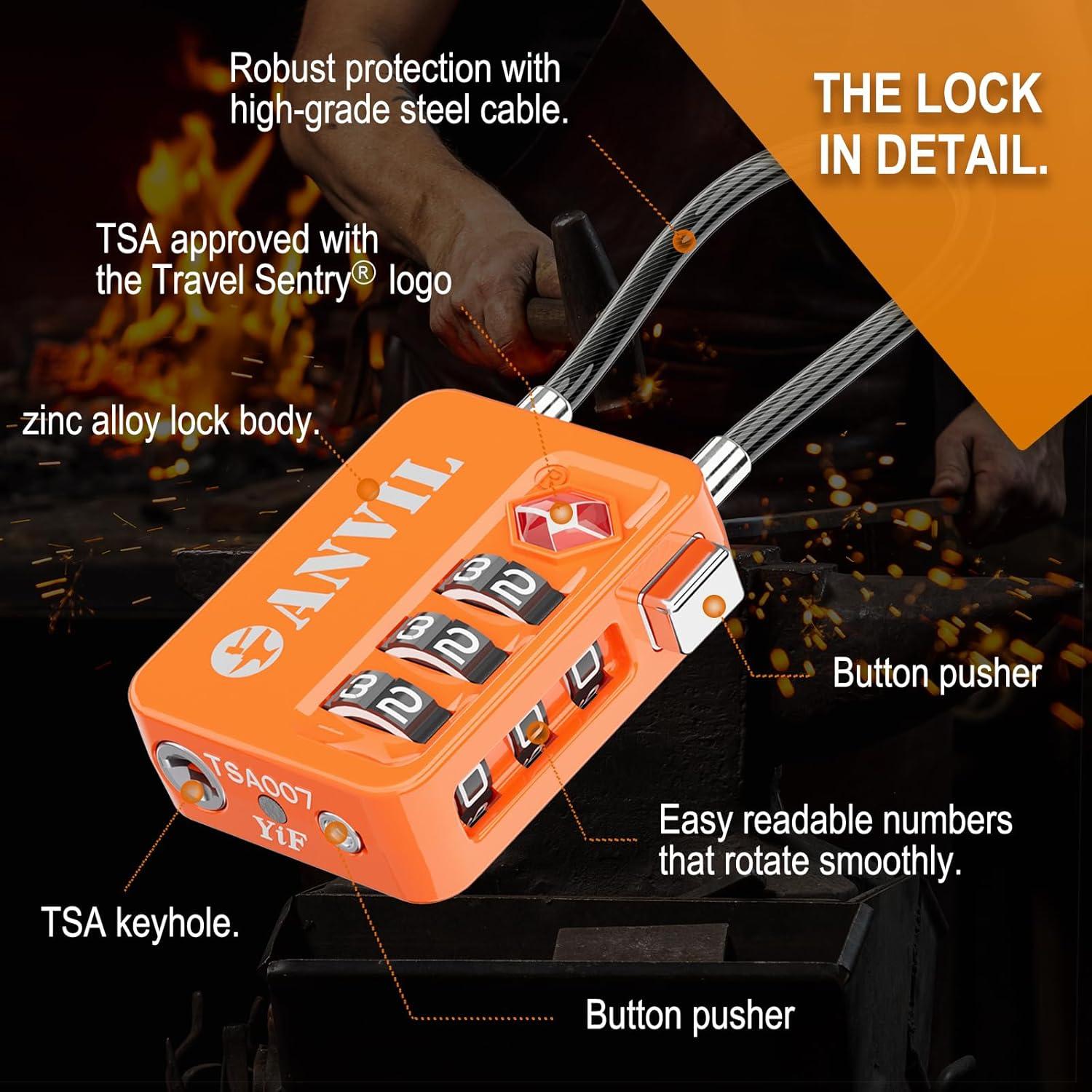 Candados TSA ANVIL de Combinación para Equipaje - 2 Piezas Naranja