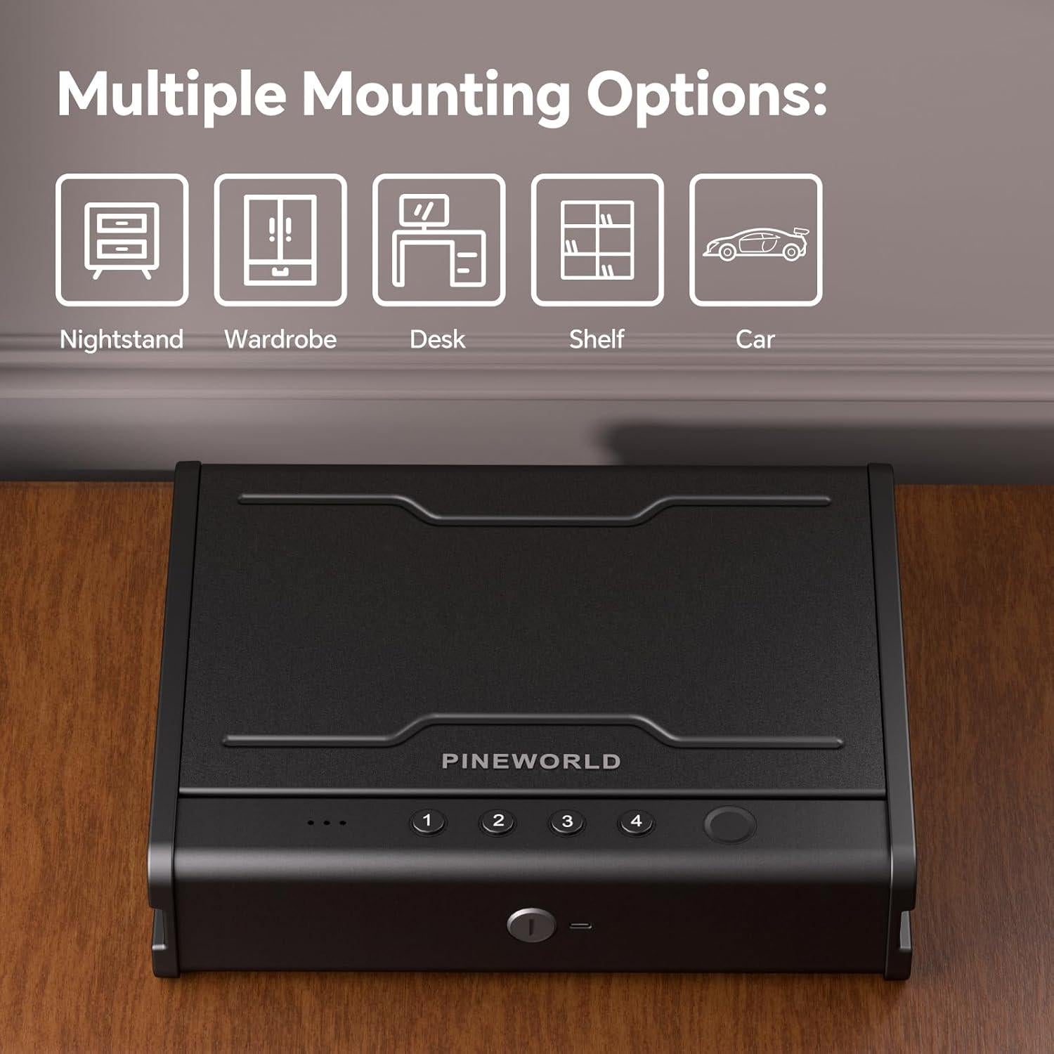 Caja Fuerte Biométrica PINEWORLD K1 para Pistolas con Luz Interior