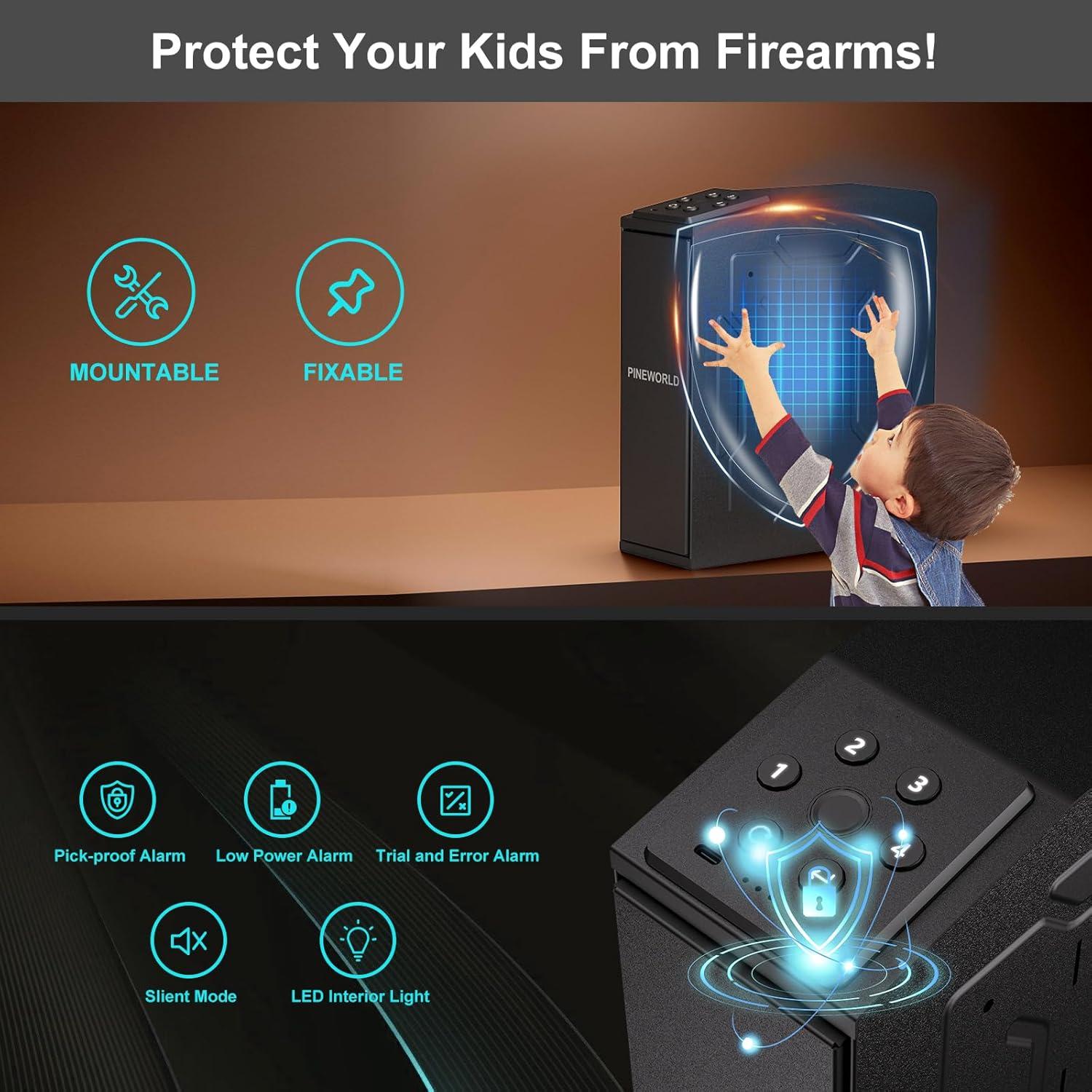 Caja Fuerte Biométrica PINEWORLD S3 para Pistola - Acceso Rápido