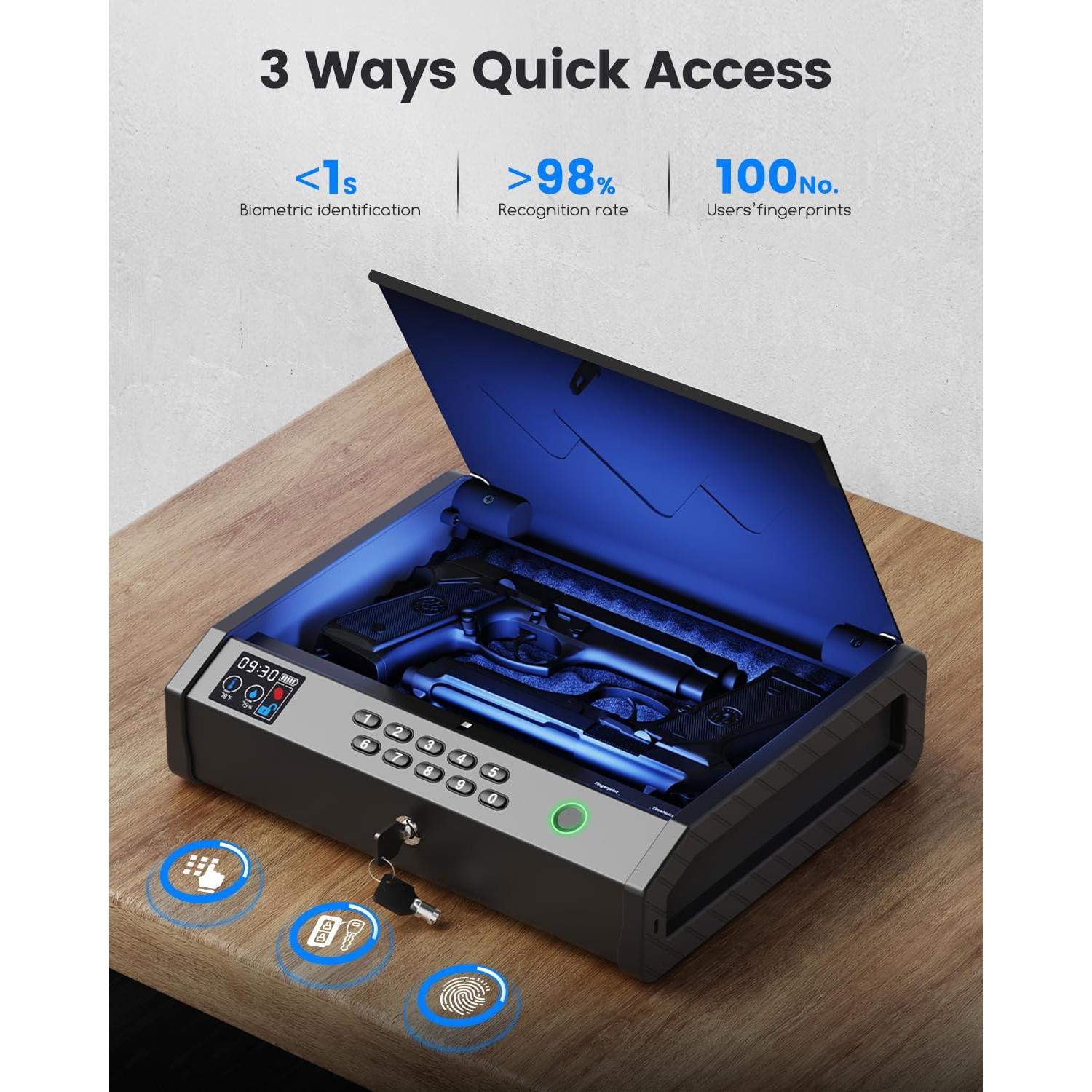 Caja Fuerte Biométrica MOLICAR para Armas con Pantalla LCD