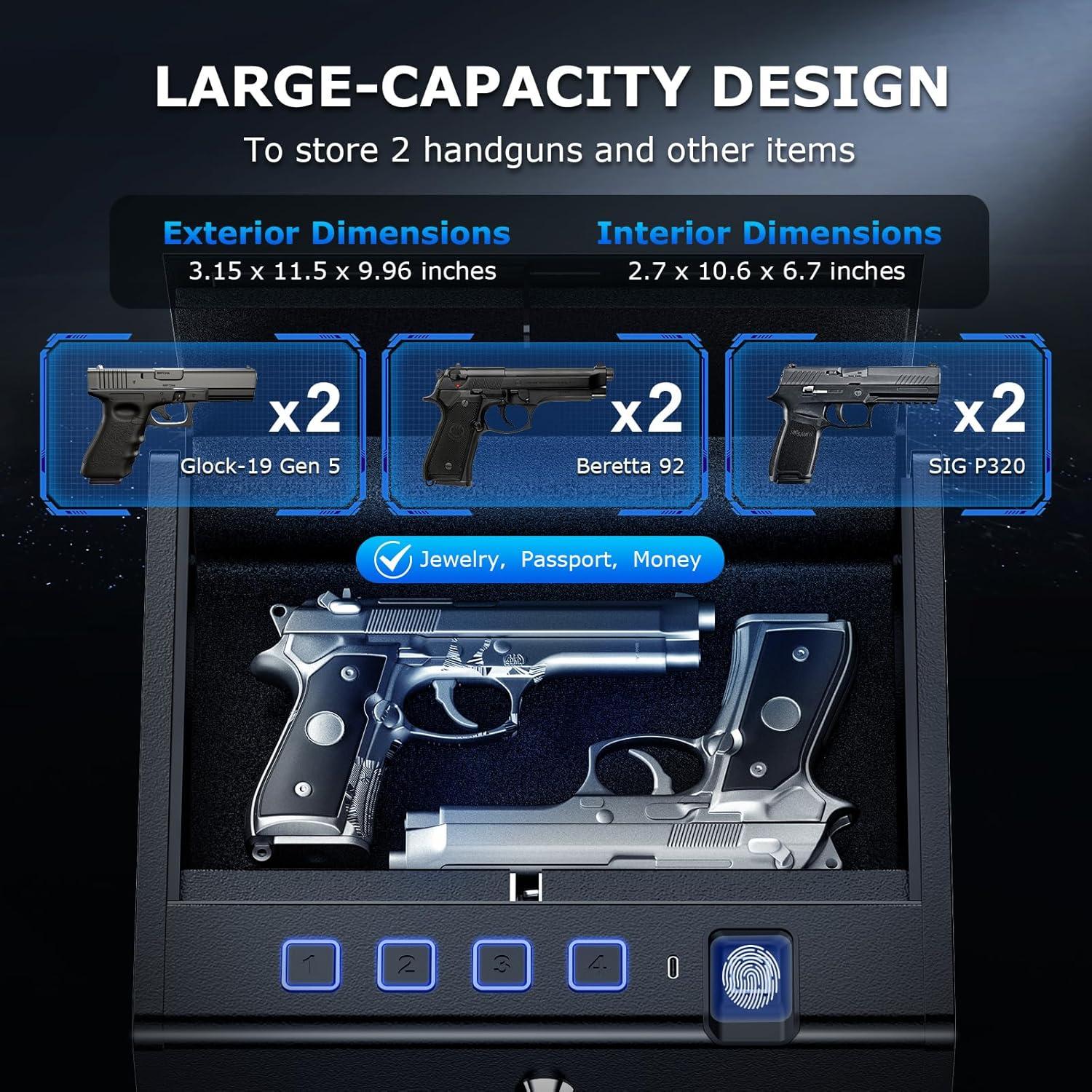 Caja Fuerte Biométrica Bonsaii para Pistolas - Acceso Rápido