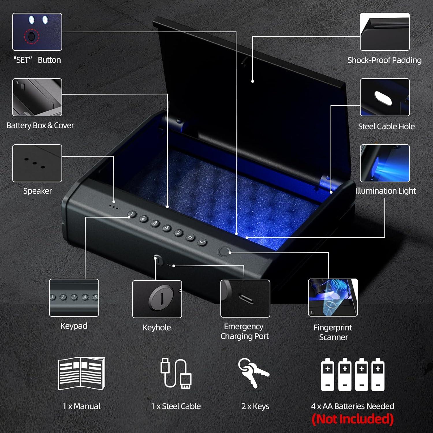 Caja Fuerte Biométrica PINEWORLD K7 para 2-3 Pistolas