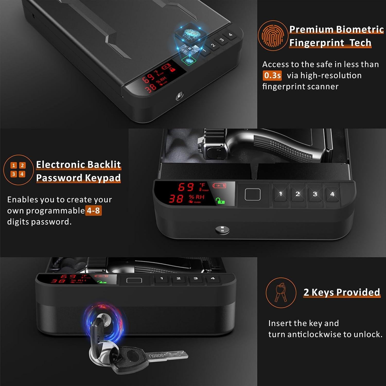Caja Fuerte Portátil Z ZLJUAN para Pistolas Biométrica 2.27 kg