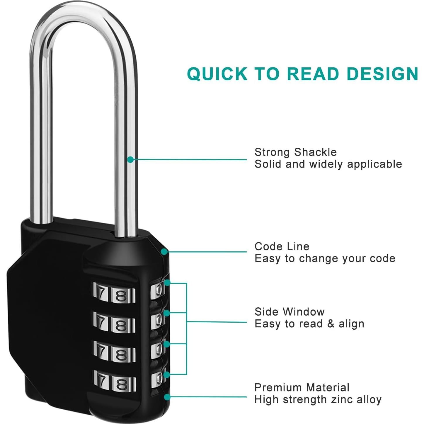 Candado de Combinación ZHEGE 4 Dígitos 66 mm Impermeable 2 Pz