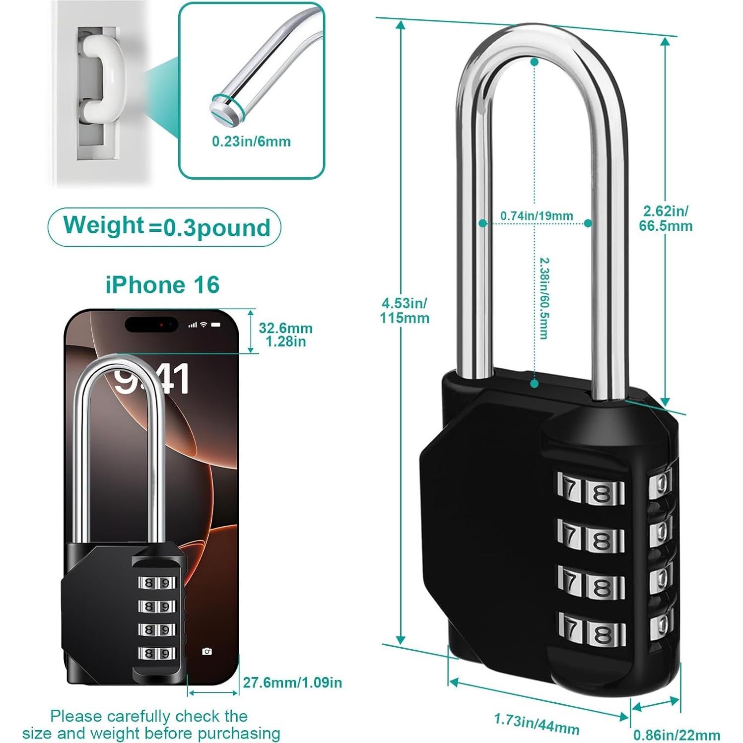Candado de Combinación ZHEGE 4 Dígitos 66 mm Impermeable 2 Pz