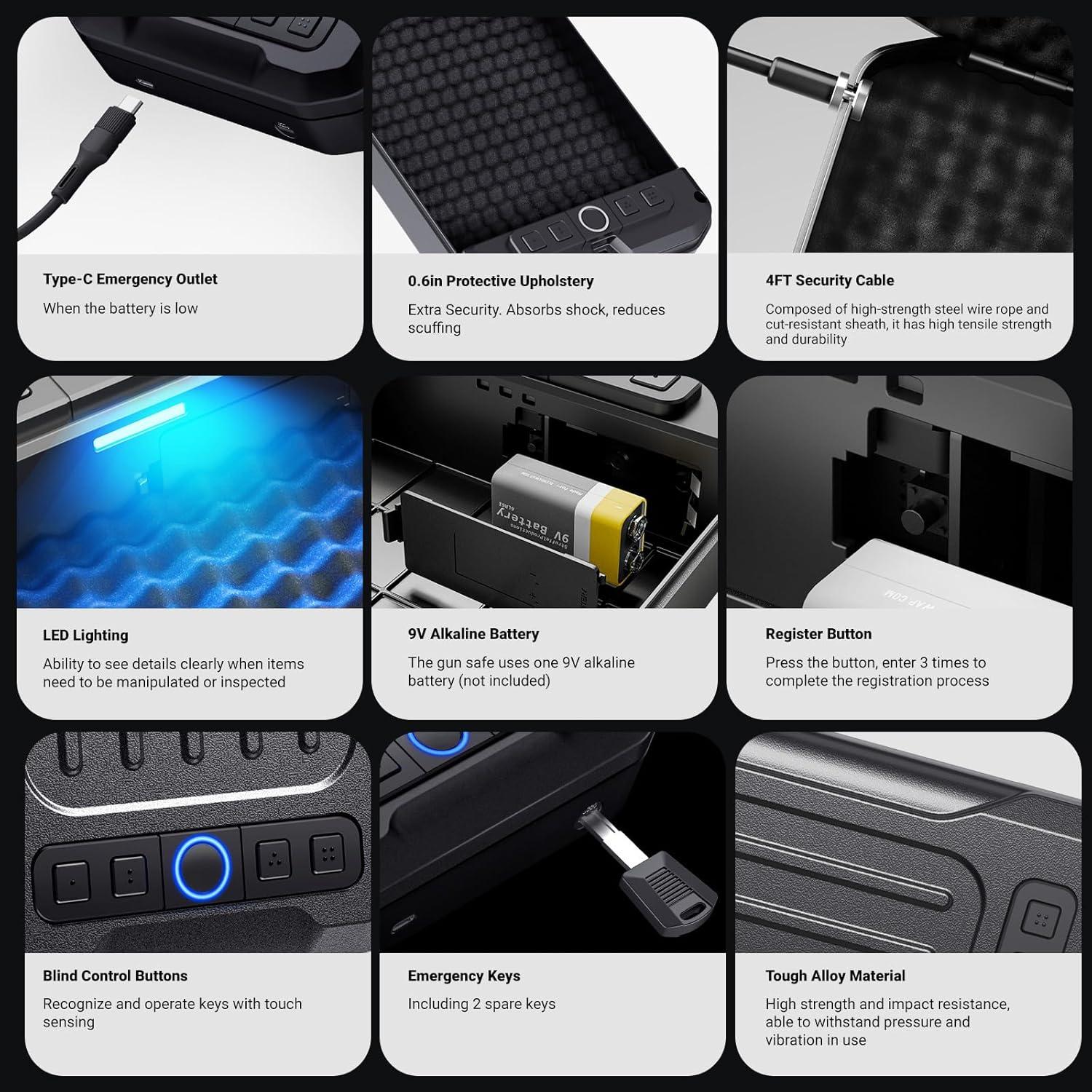 Caja Fuerte Portátil MAXSafes Biométrica para Pistolas 20002-SF