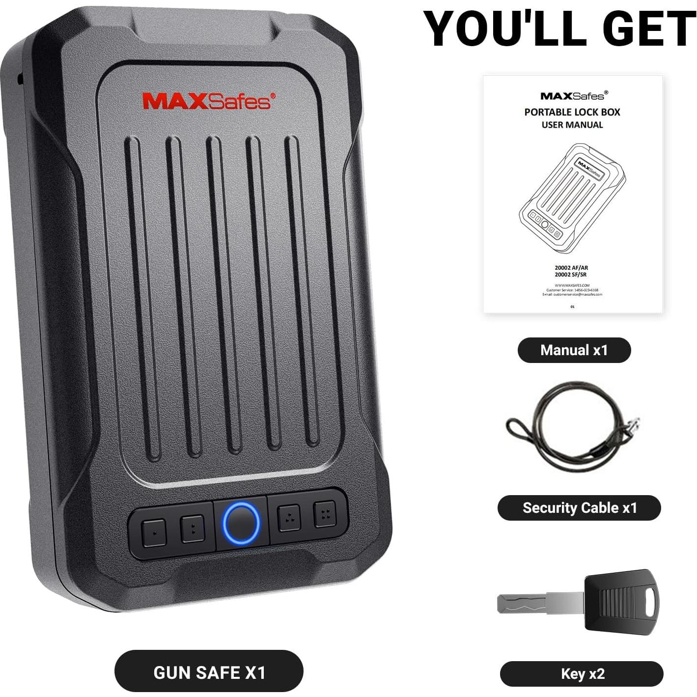 Caja Fuerte Portátil MAXSafes Biométrica para Pistolas 20002-SF