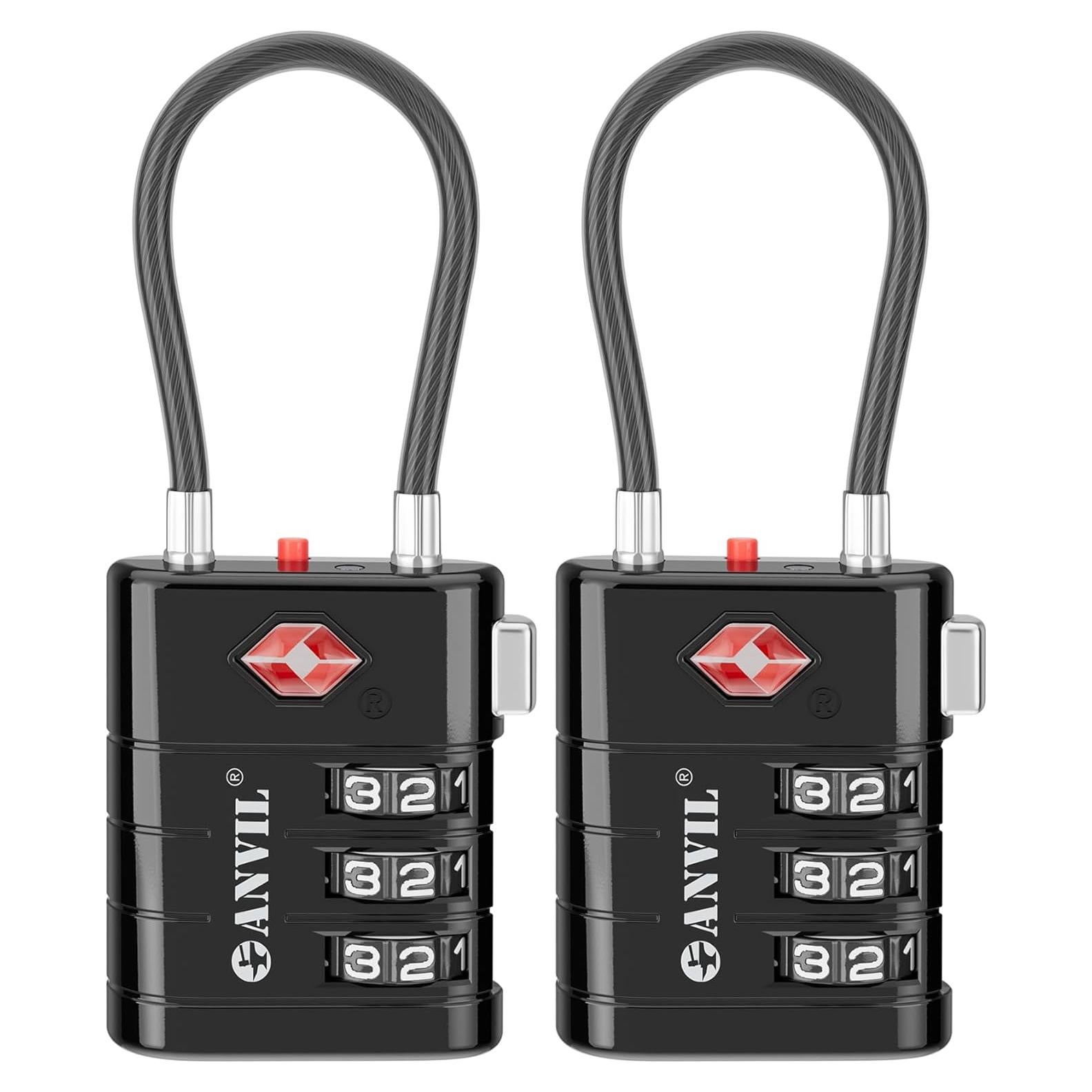 Candados de Equipaje ANVIL TSA008 - Combinación Alta Seguridad (2, Negro)