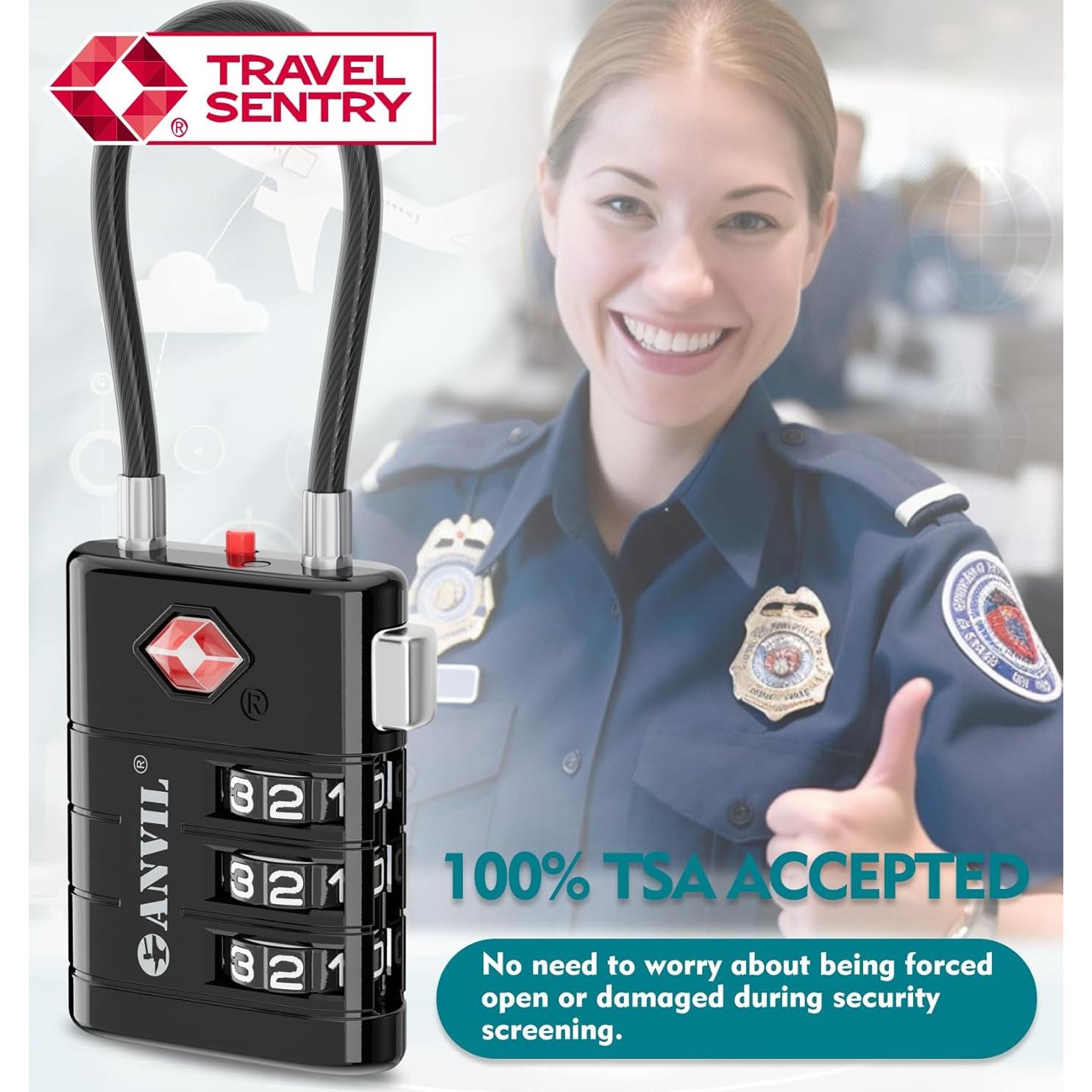 Candados de Equipaje ANVIL TSA008 - Combinación Alta Seguridad (2, Negro)