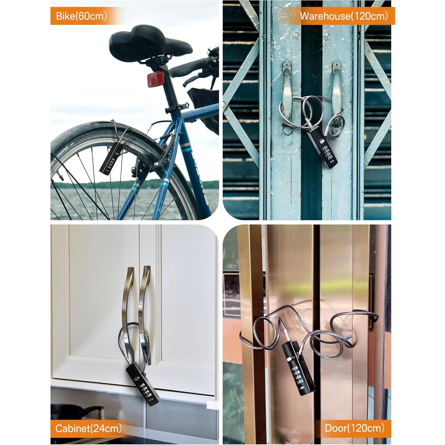 Candado de Combinación I-EASYDWW 4 Dígitos con 3 Cables 23-120 cm