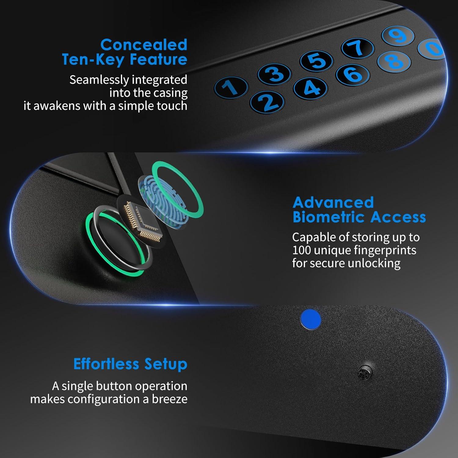 Caja Fuerte Biométrica KESONS para Pistolas - Acceso Rápido