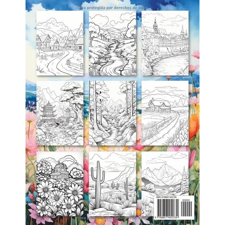 Libro de Colorear Paisajes para Adultos: Cuaderno para Colorear Paisajes | Bosques | Campos de Flores | Ríos | Montañas | Bosques Japoneses y Mucho más (Libros de colorear paisajes) (Spanish Edition)