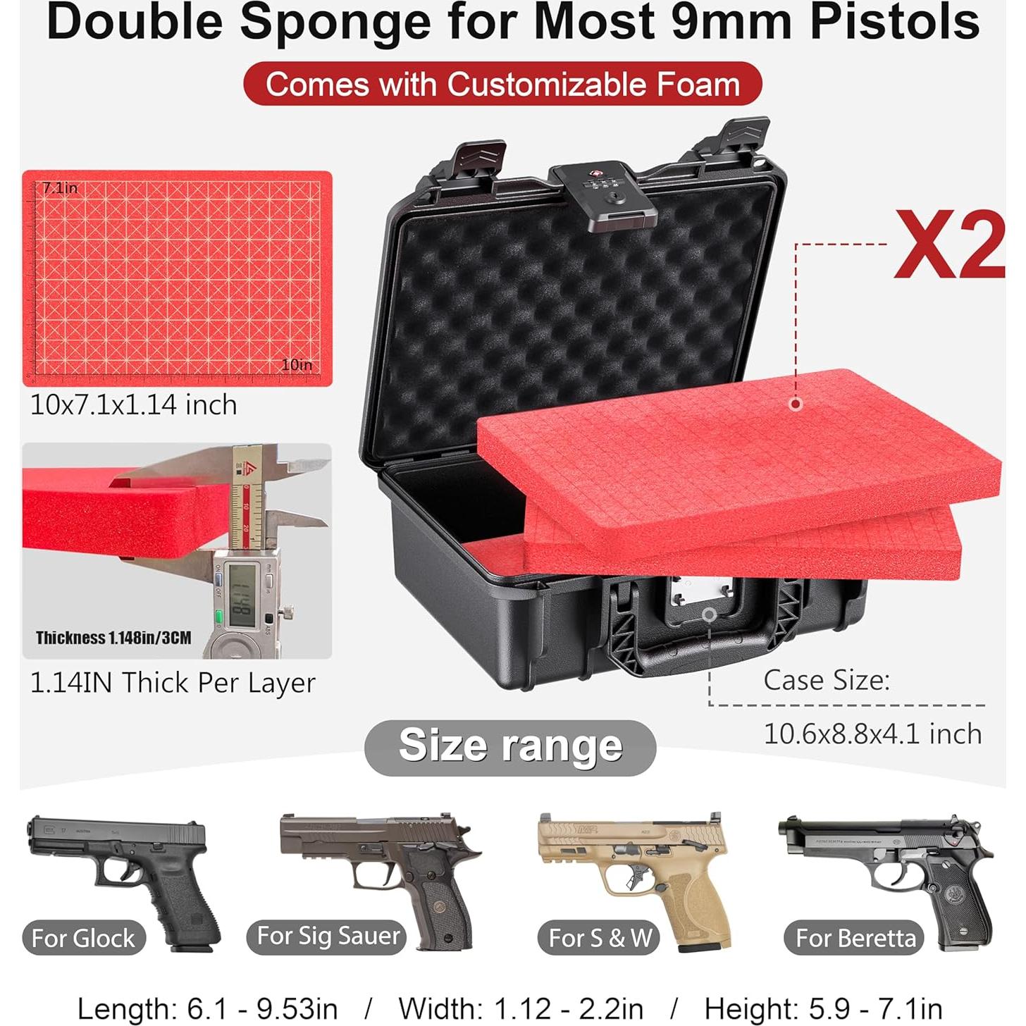 Funda TSA para pistola Kinghardcase impermeable 29.2x24.1cm