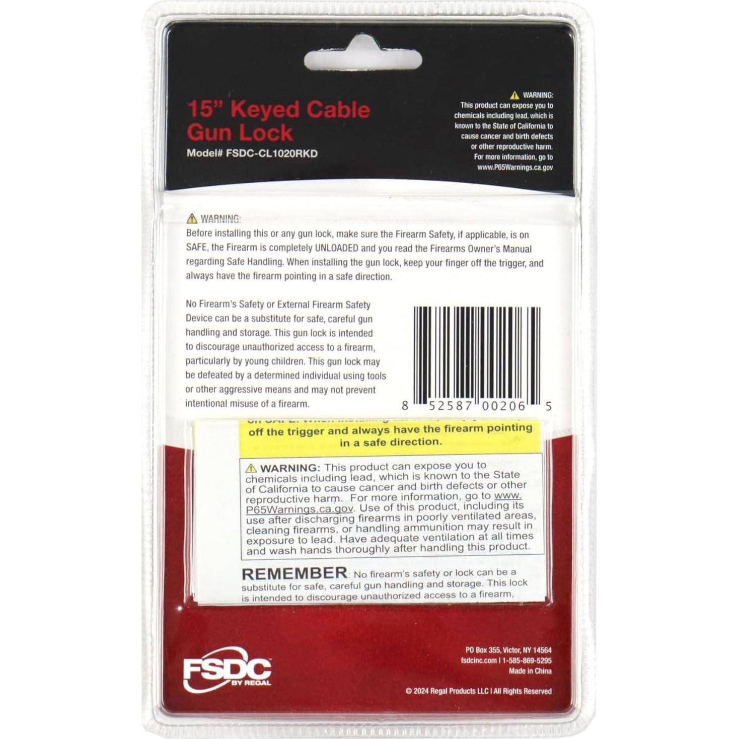 Candado de Cable para Armas FSDC-CL1020RKD 38 cm Negro