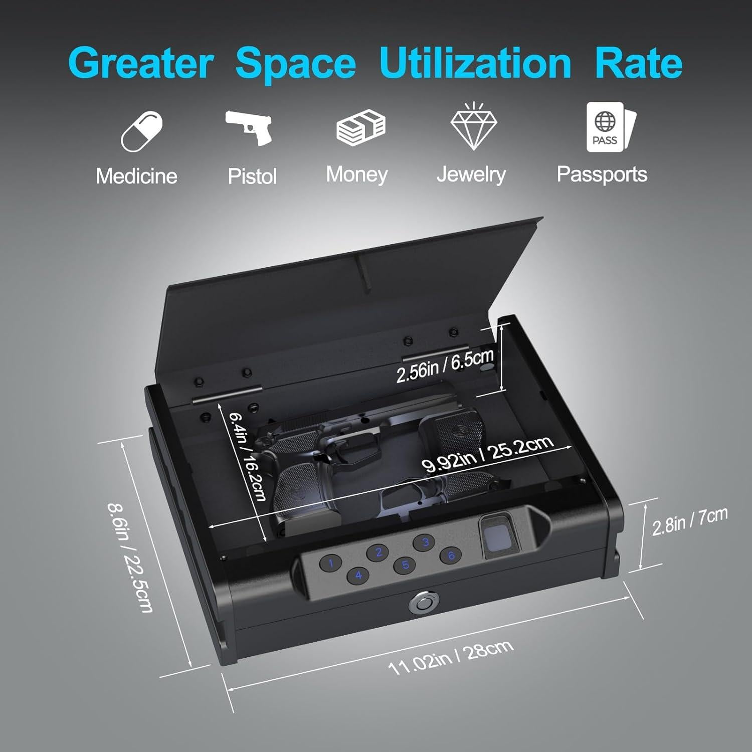 Caja Fuerte Biométrica Kawsword para 2 Pistolas con Huella