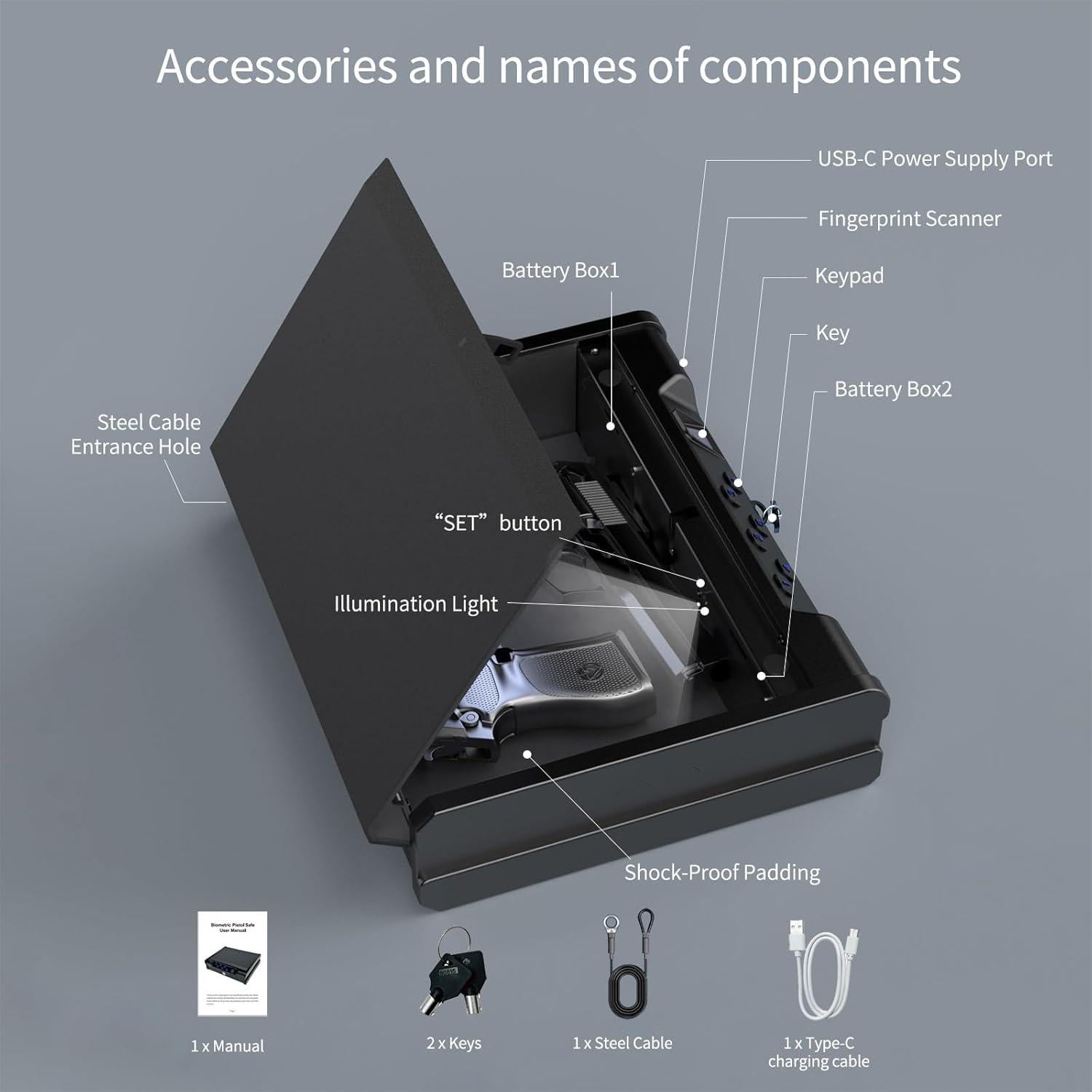 Caja Fuerte Biométrica Kawsword para 2 Pistolas con Huella
