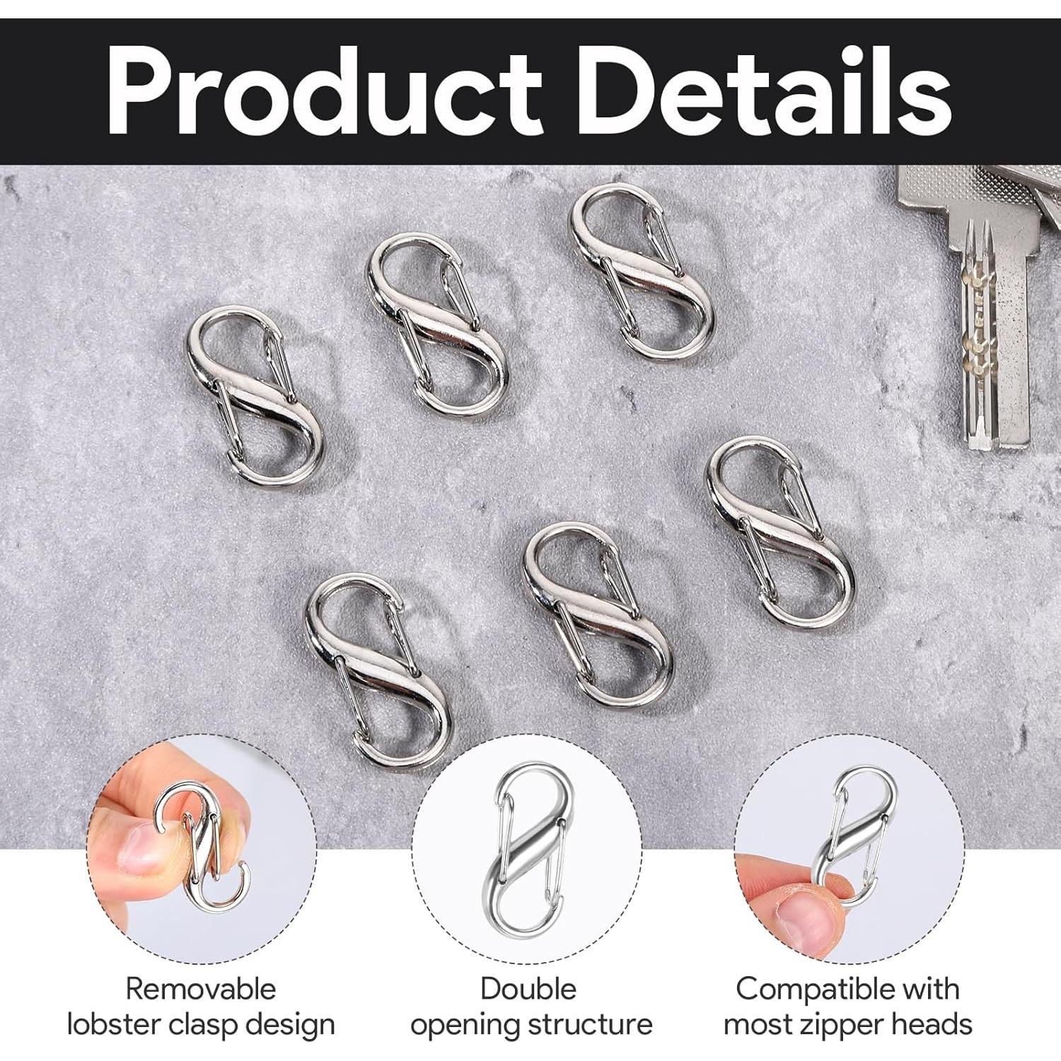 30 Clips de Cremallera Antirrobo Jeqqinuz Plata - Doble Apertura