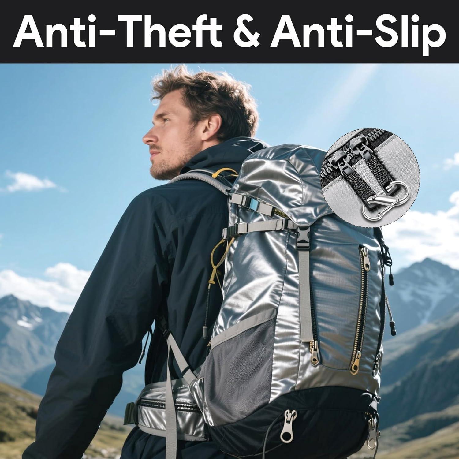 30 Clips de Cremallera Antirrobo Jeqqinuz Plata - Doble Apertura