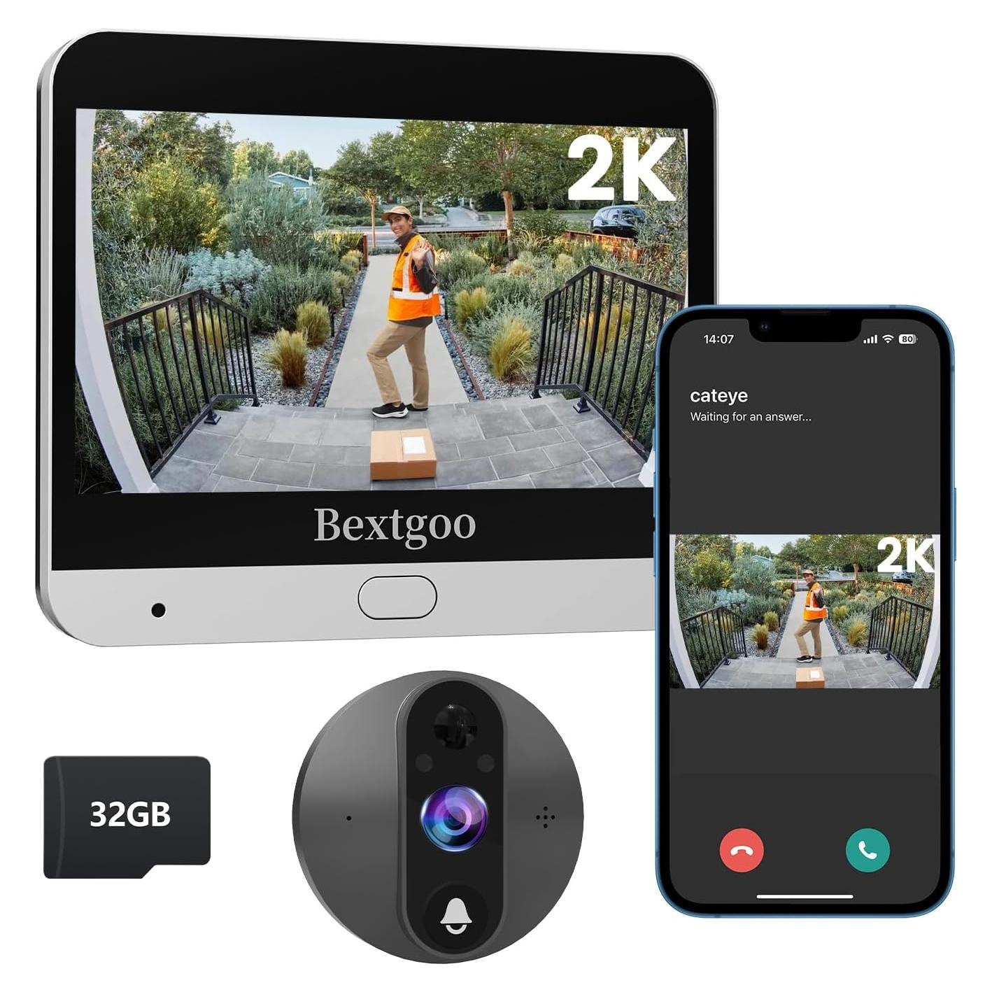 Cámara de Timbre de Puerta Bextgoo 2K con Pantalla 4.3"