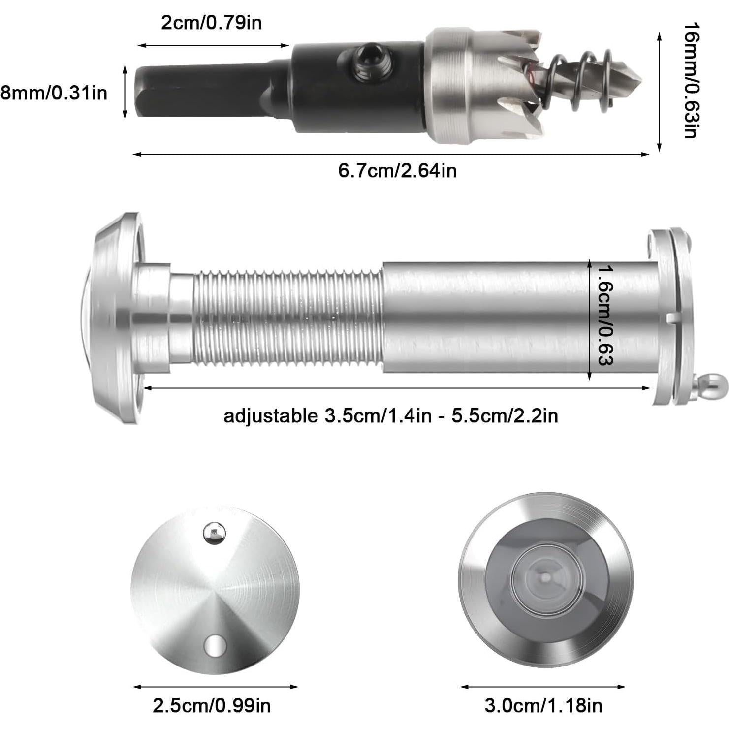 Mirilla de 180 Grados QBXMY7 con Broca 14 mm para Puerta
