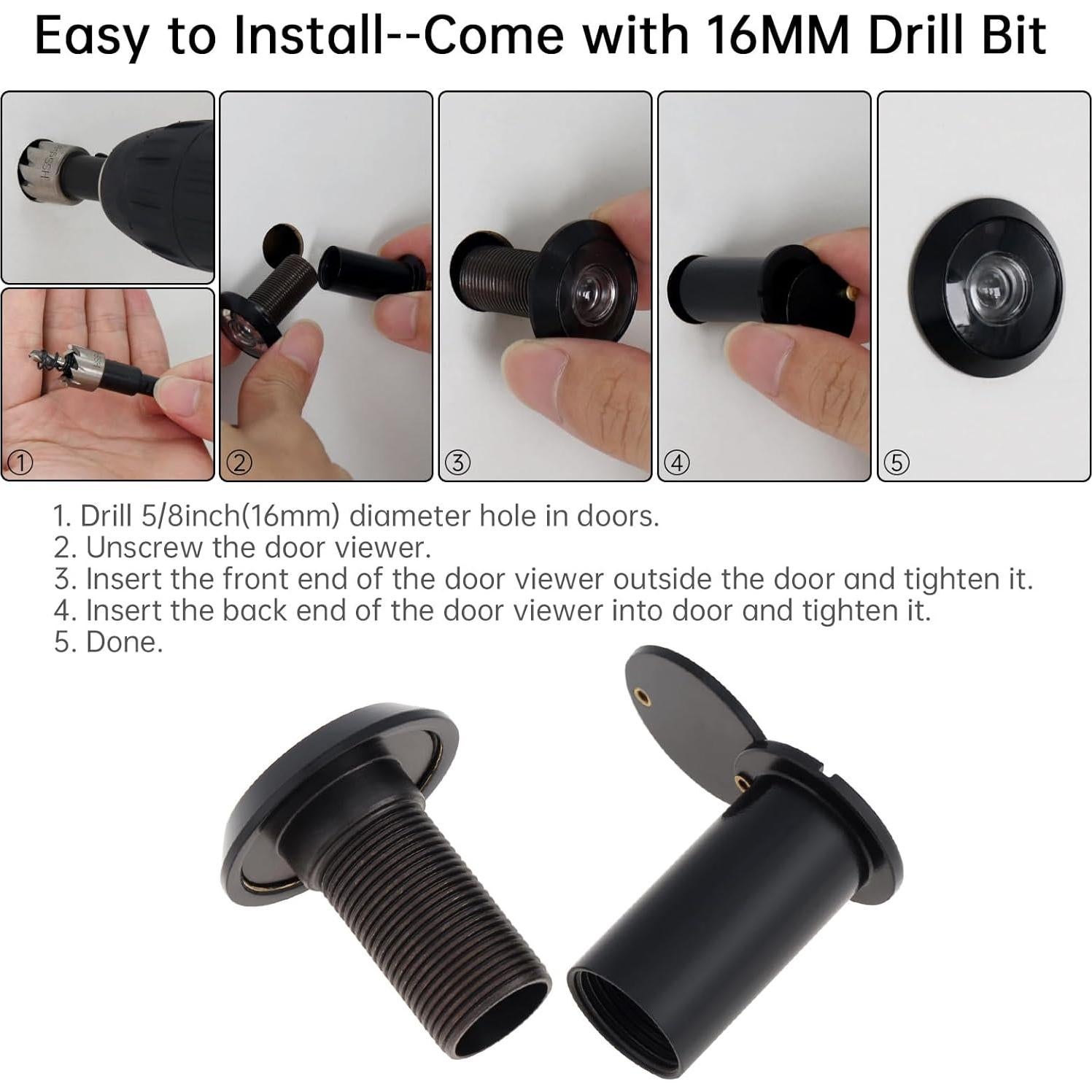 Mirador de Puerta HOJLKLD 200 Grados con Cubierta Privacidad