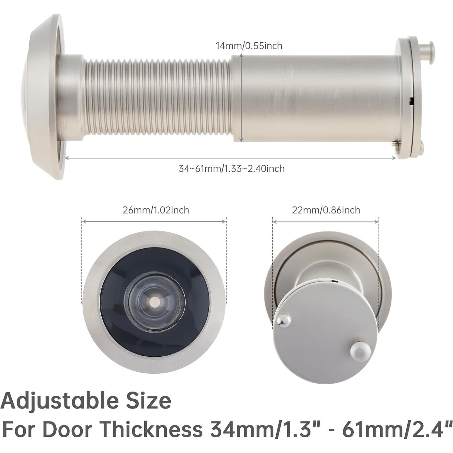 Mirilla de Puerta Latón Sólido 180 Grados Niquelado 14 mm