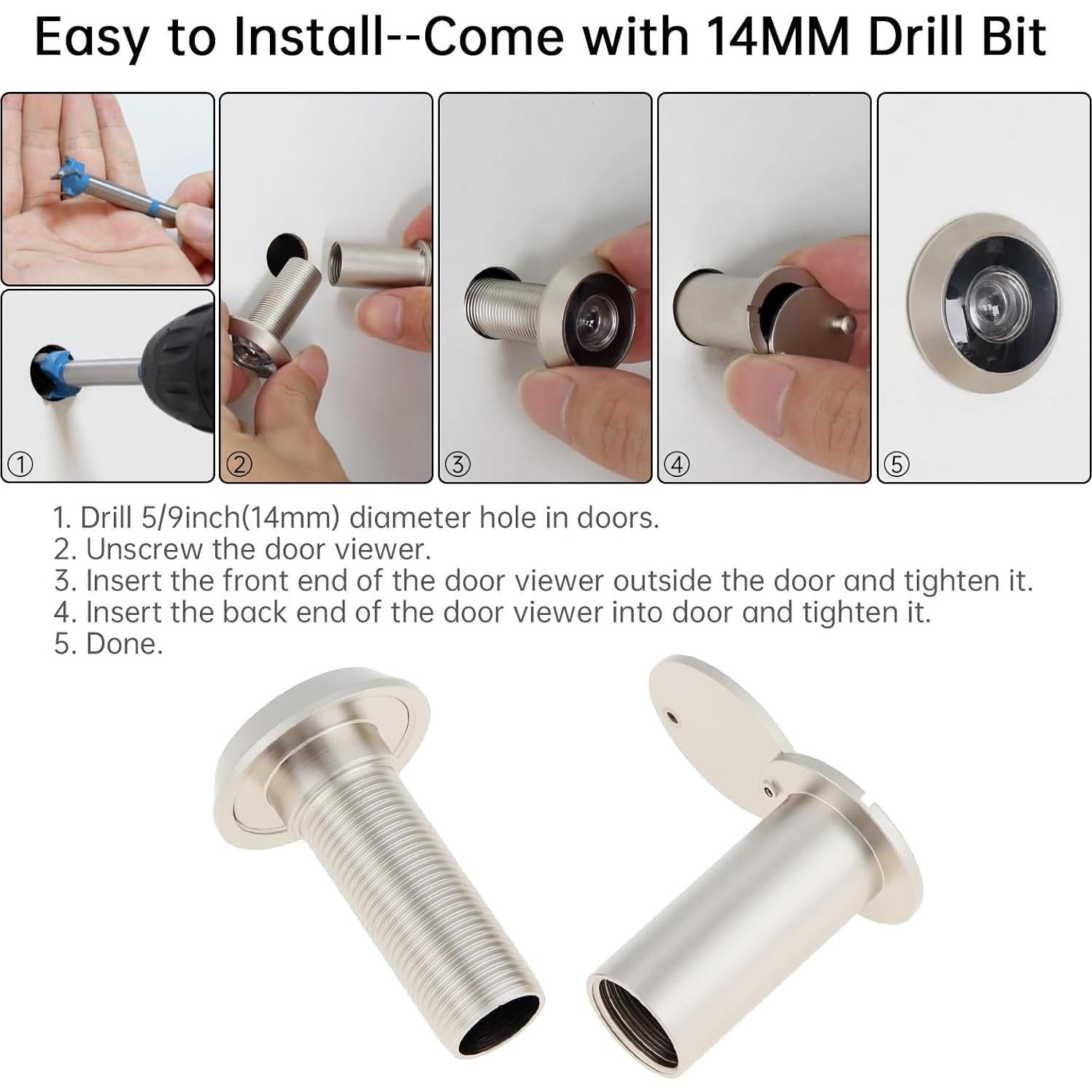 Mirilla de Puerta Latón Sólido 180 Grados Niquelado 14 mm