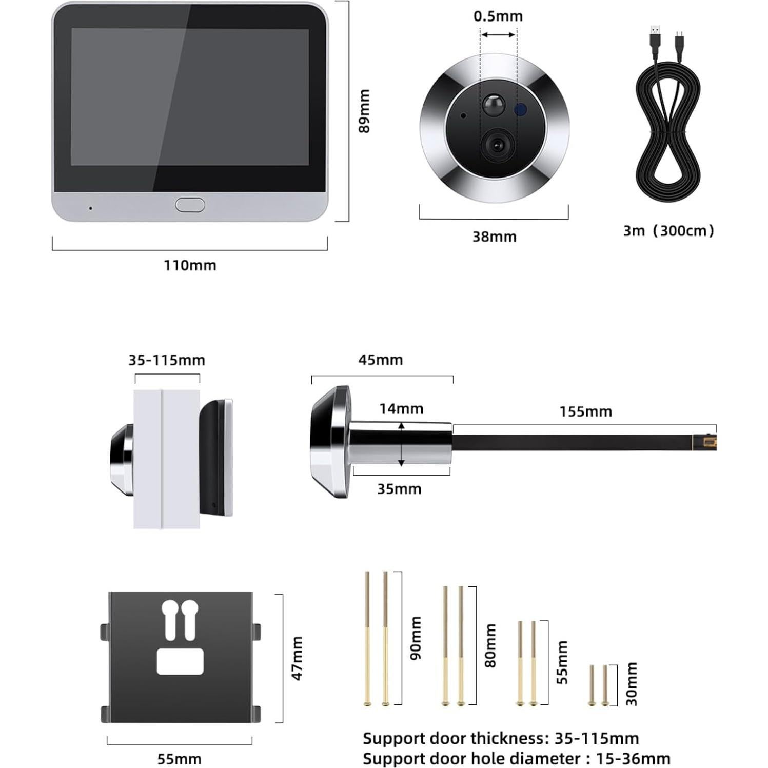 Mirilla Digital Diyeeni 1080P con Monitor 4.3" y Visión Nocturna