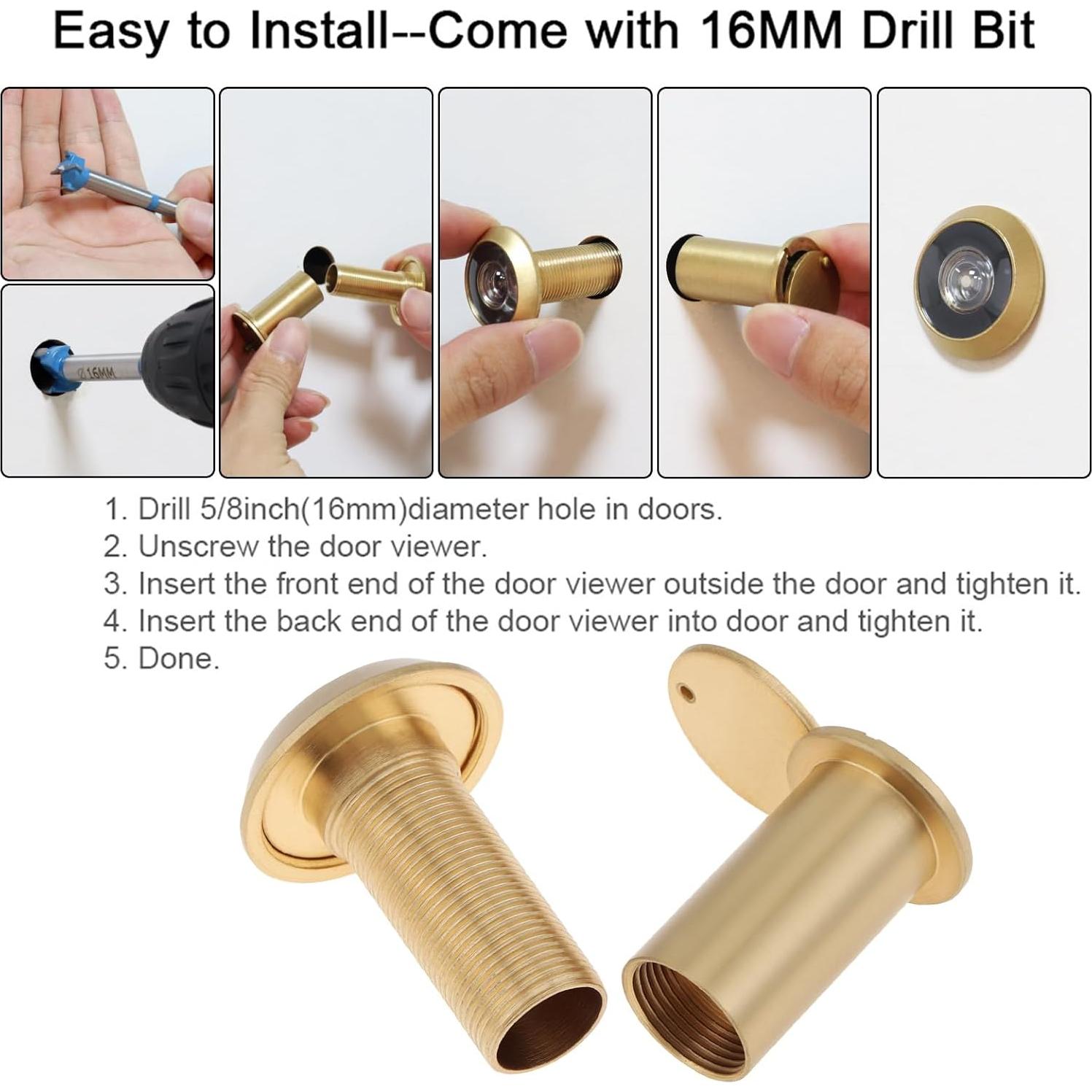 Mirilla de Puerta Dorada HOJLKLD con Broca 16 mm y 200 Grados