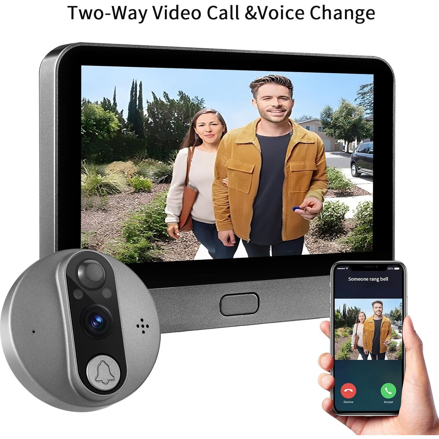 Cámara de Visor de Puerta Inteligente Cawhum 1080P HD WiFi