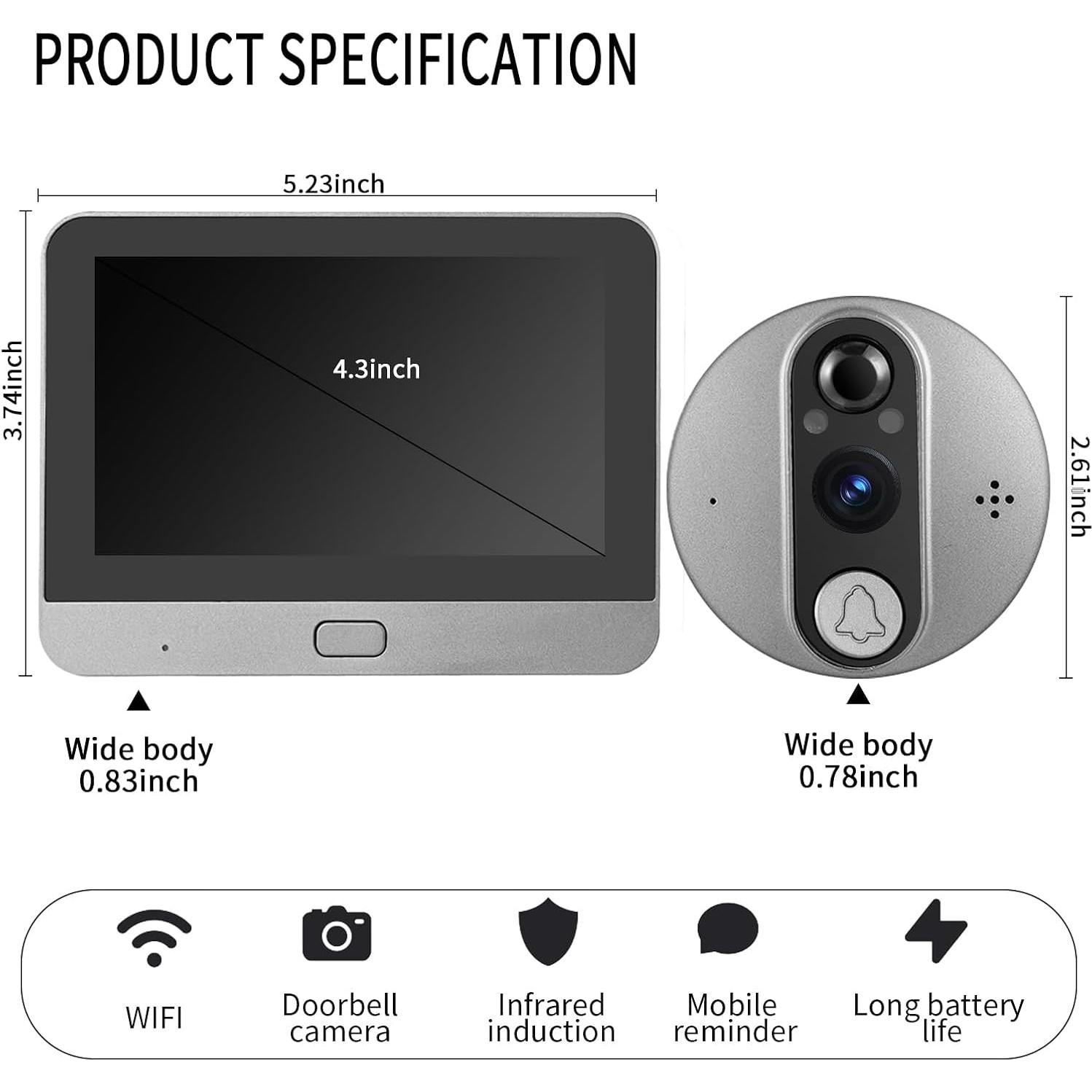 Cámara de Visor de Puerta Inteligente Cawhum 1080P HD WiFi