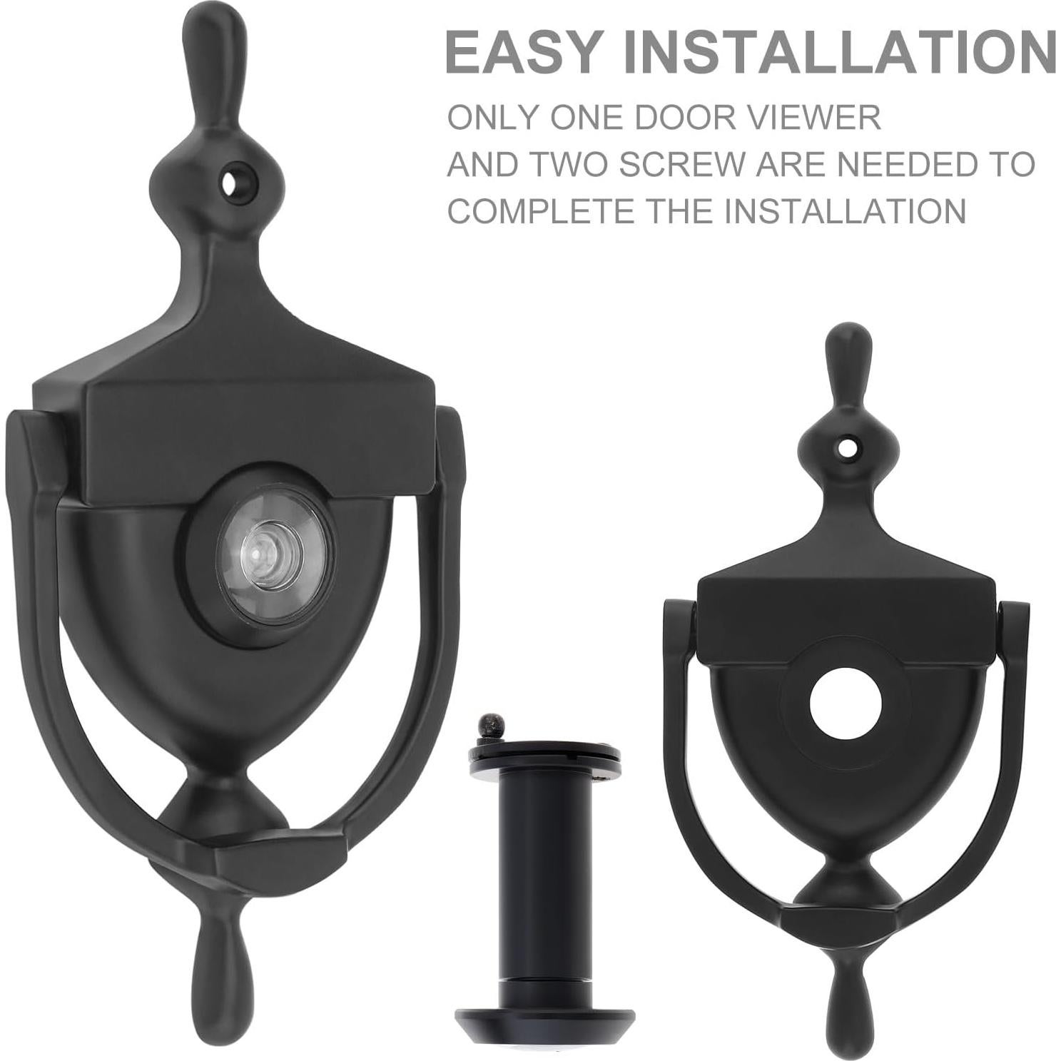 Golpeador de puerta con mirador HOJLKLD 15.24 cm Negro