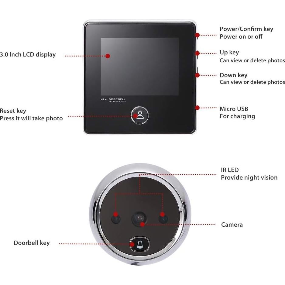 Visor Digital de Puerta NAIERDI 3" LCD con Visión Nocturna IR
