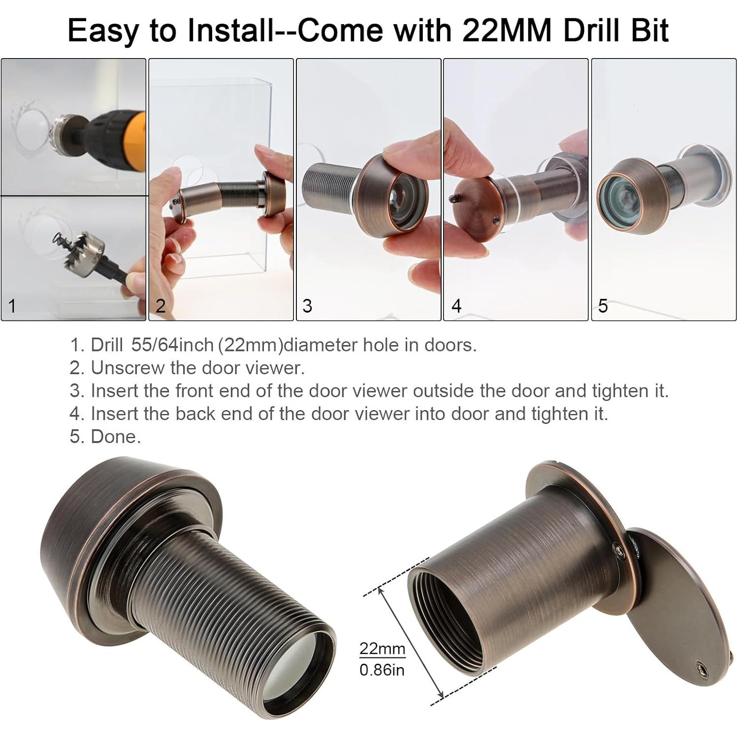 Mirilla de Puerta Latón Sólido 220 Grados Bronce Aceitado