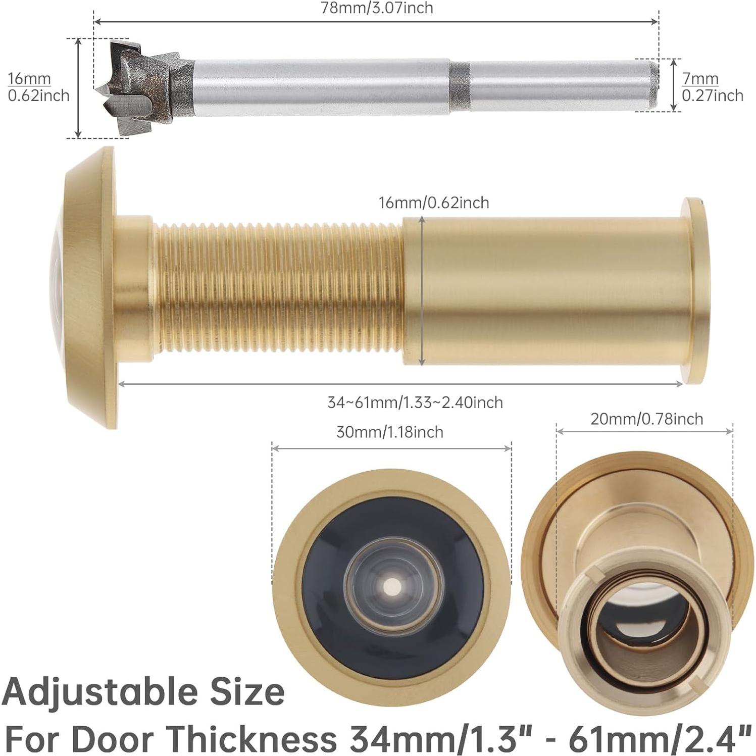 Mirilla de Puerta Dorado Satinado 200 Grados con Broca 16mm
