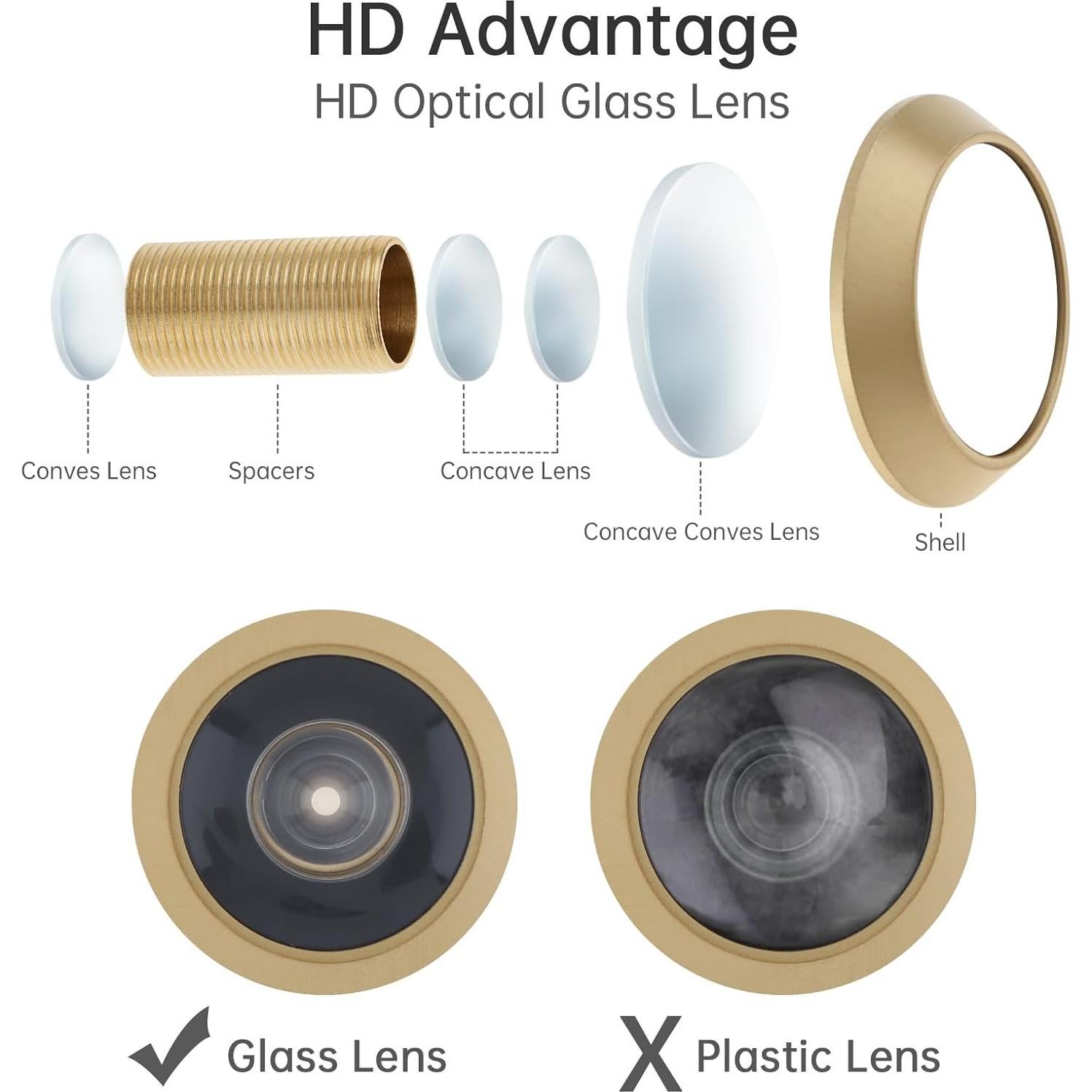 Mirilla de Puerta Dorado Satinado 200 Grados con Broca 16mm