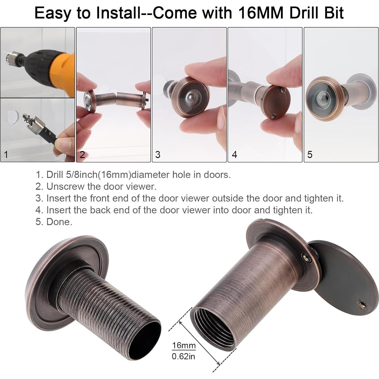 Mirilla de Puerta de Latón Sólido 200 Grados con Privacidad