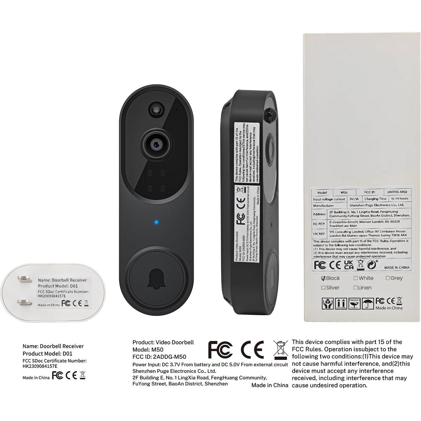 Cámara de Timbre Inalámbrica BITEPASS M50 1080p con IA