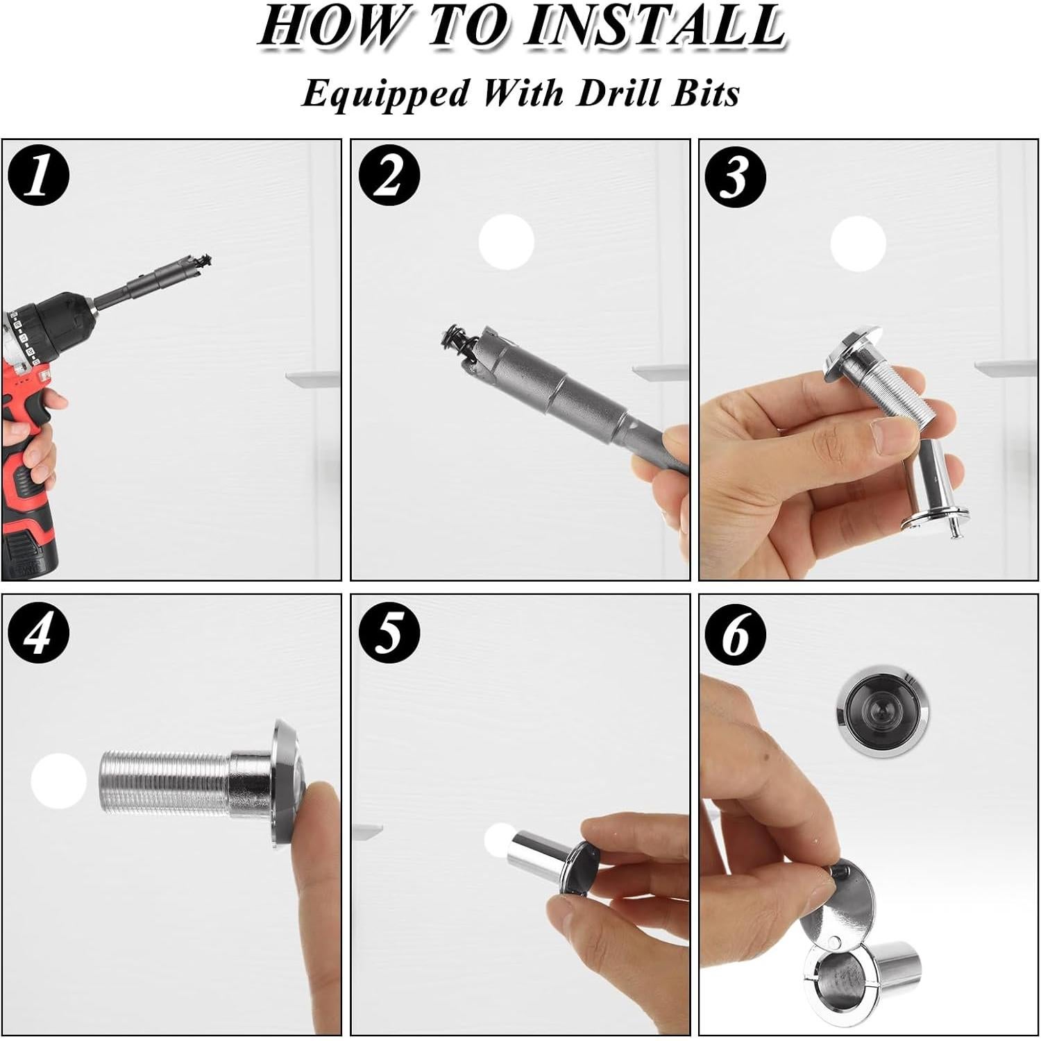 5 Mirillas de Puerta 220 Grados Zinc SENENQU con Broca 16mm