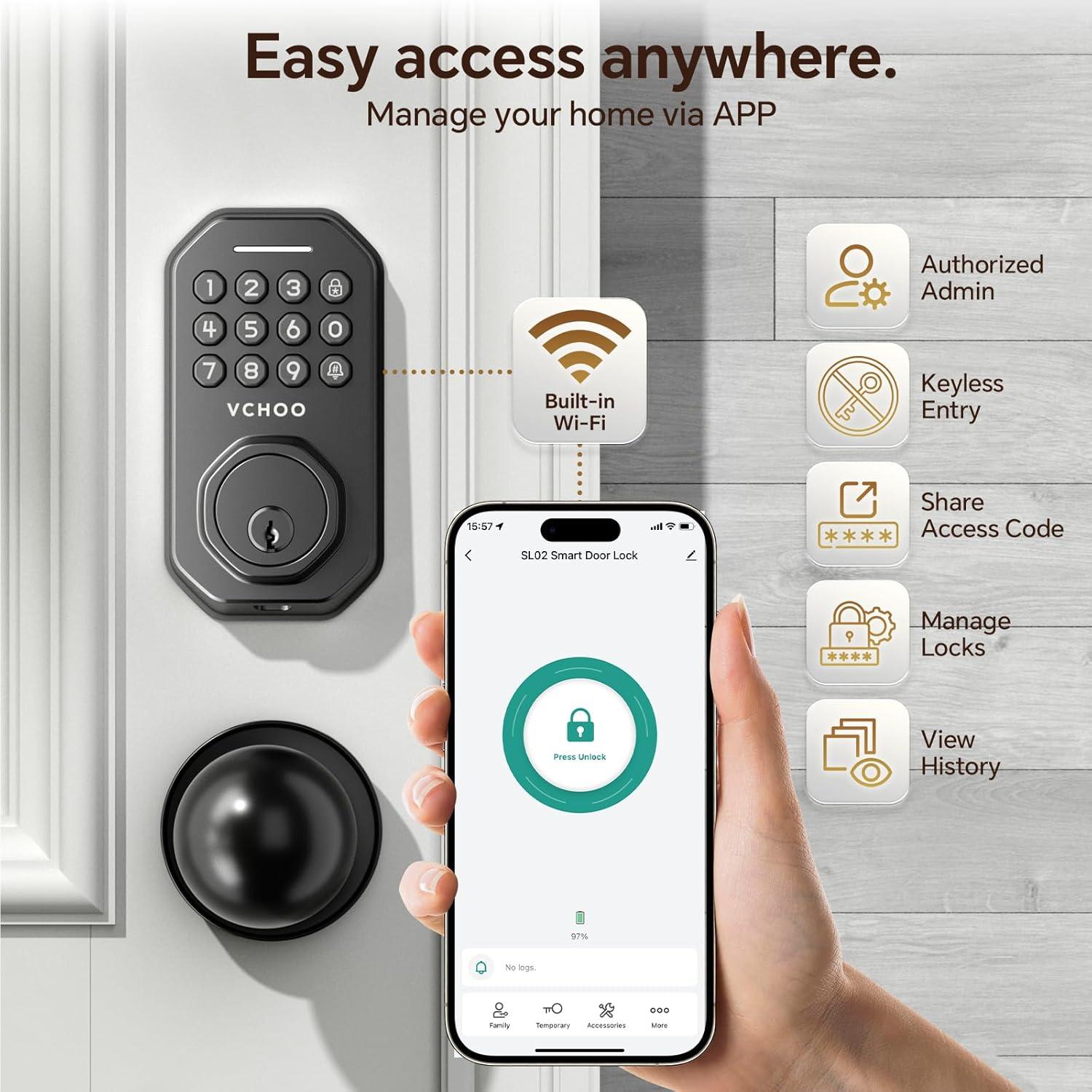 Cerradura Inteligente VCHOO SL02 Wi-Fi con Manija y App